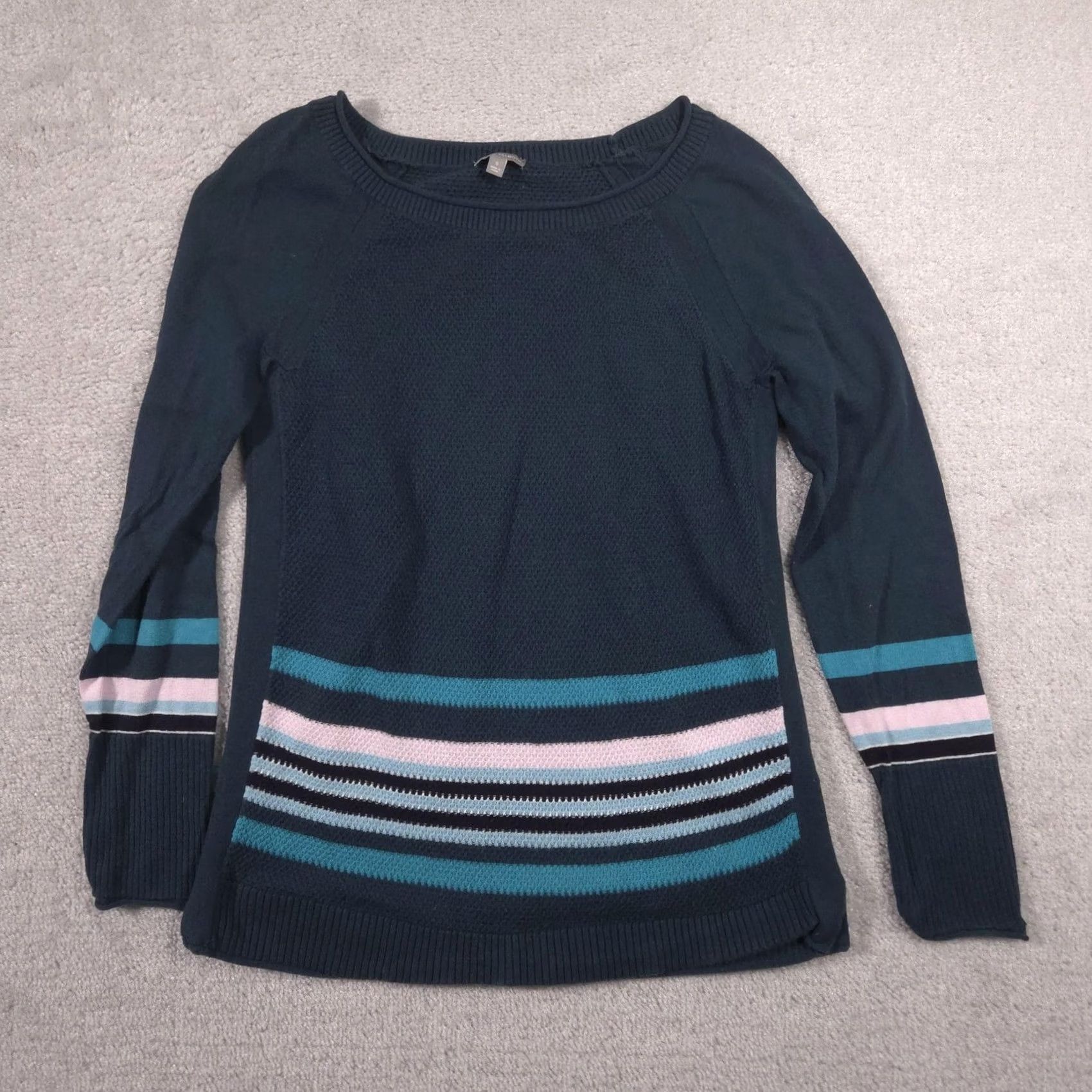 Talbots Talbots Sweater Womens Small Blue Striped Boat Neck Long Sleeve Pullover Knit Size S / US 4 / IT 40 - 2 Thumbnail