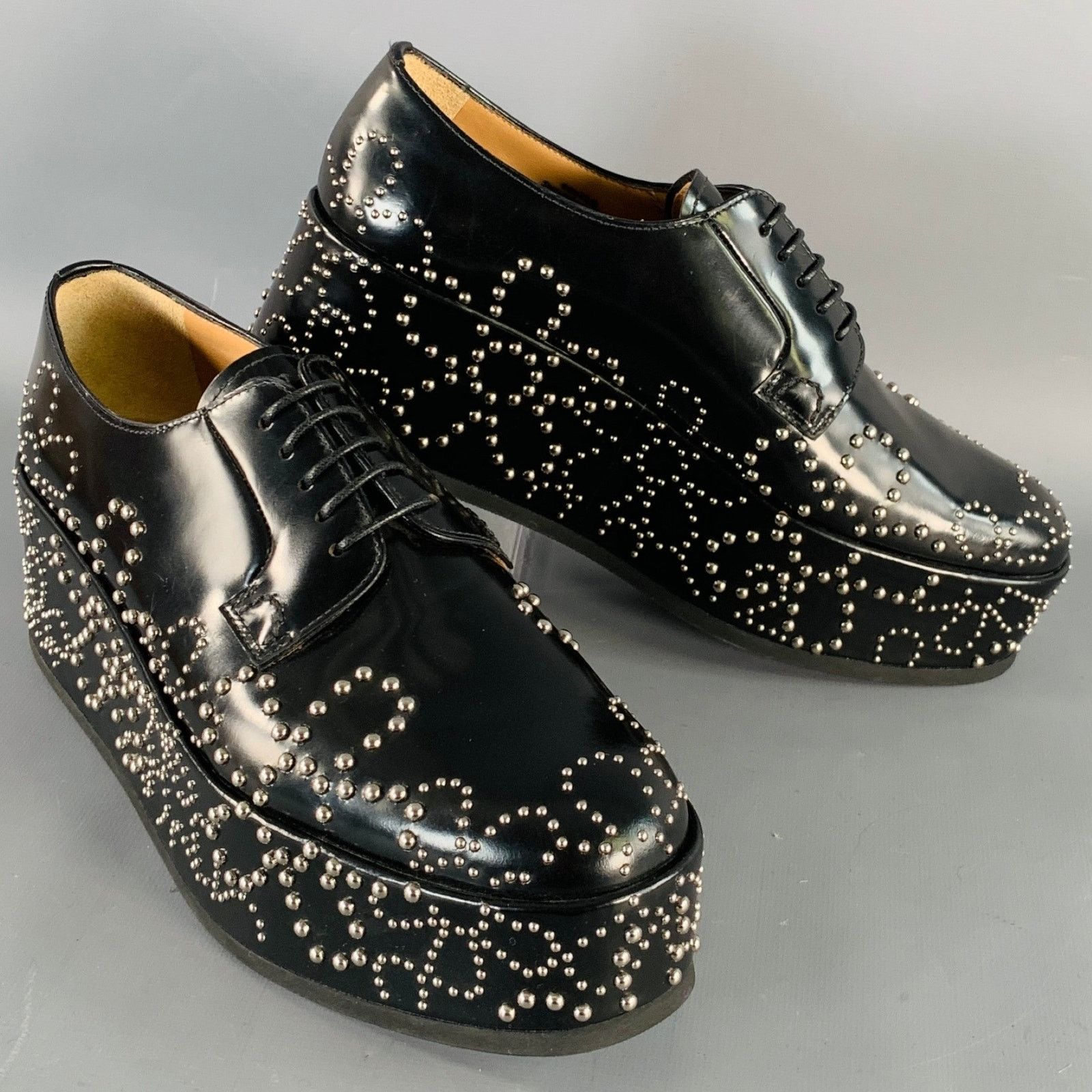 Noir Kei Ninomiya Shannon 22 Black Floral Studded Platform Lace-up Shoes Size US 8.5 / IT 38.5 - 1 Thumbnail