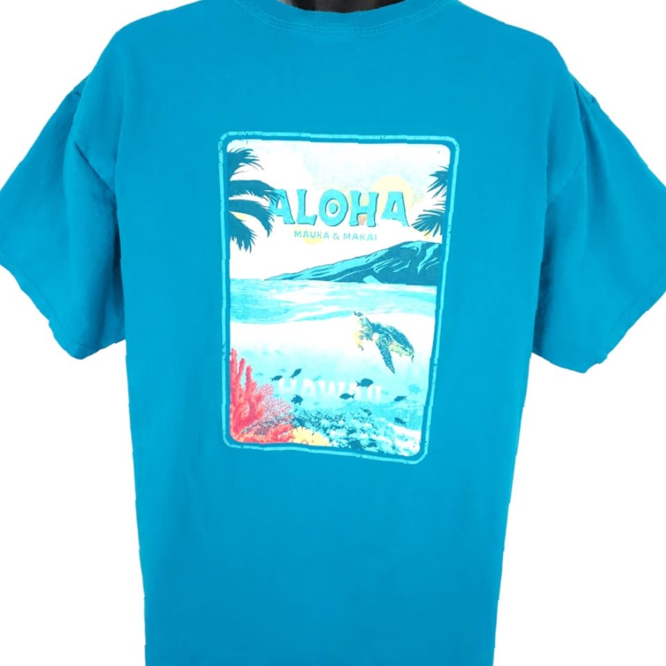 Vintage Aloha Hawaii T Shirt Mens XL Blue Sea Turtle Travel Souvenir Mauka Makai Graphic Tee Crew Neck Short Sleeve Size US XL / EU 56 / 4 - 4 Thumbnail