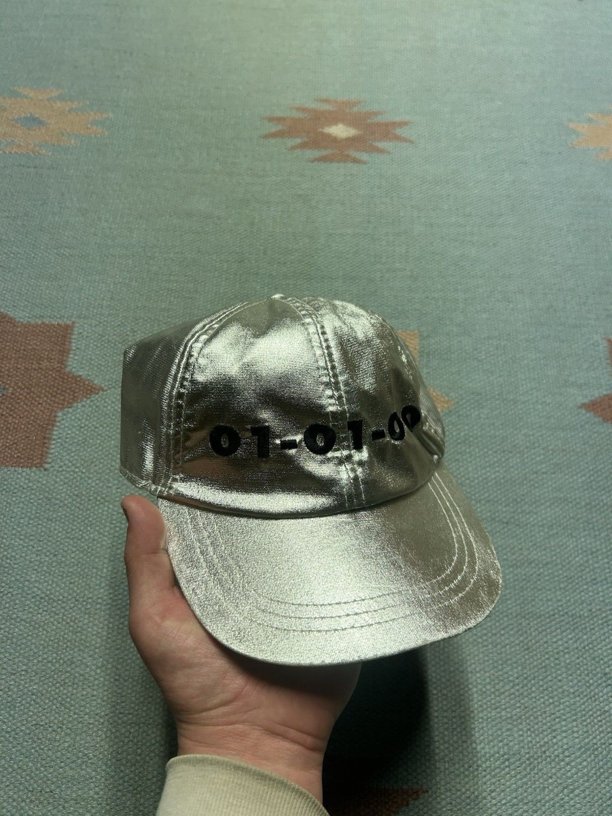 Vintage Vtg baseball hat millennium 2000 metallic silv nylon stretch Size ONE SIZE - 1 Thumbnail