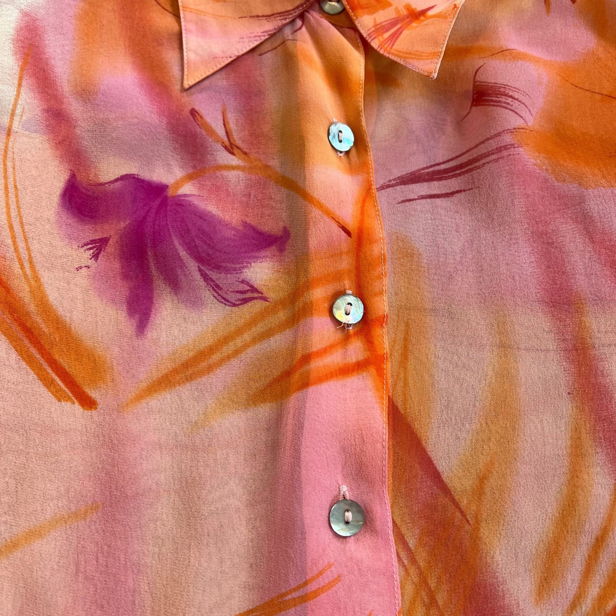 Vintage Vintage Tess 100% Silk Neon Floral Semi-Sheer Blouse M Size M / US 6-8 / IT 42-44 - 5 Thumbnail