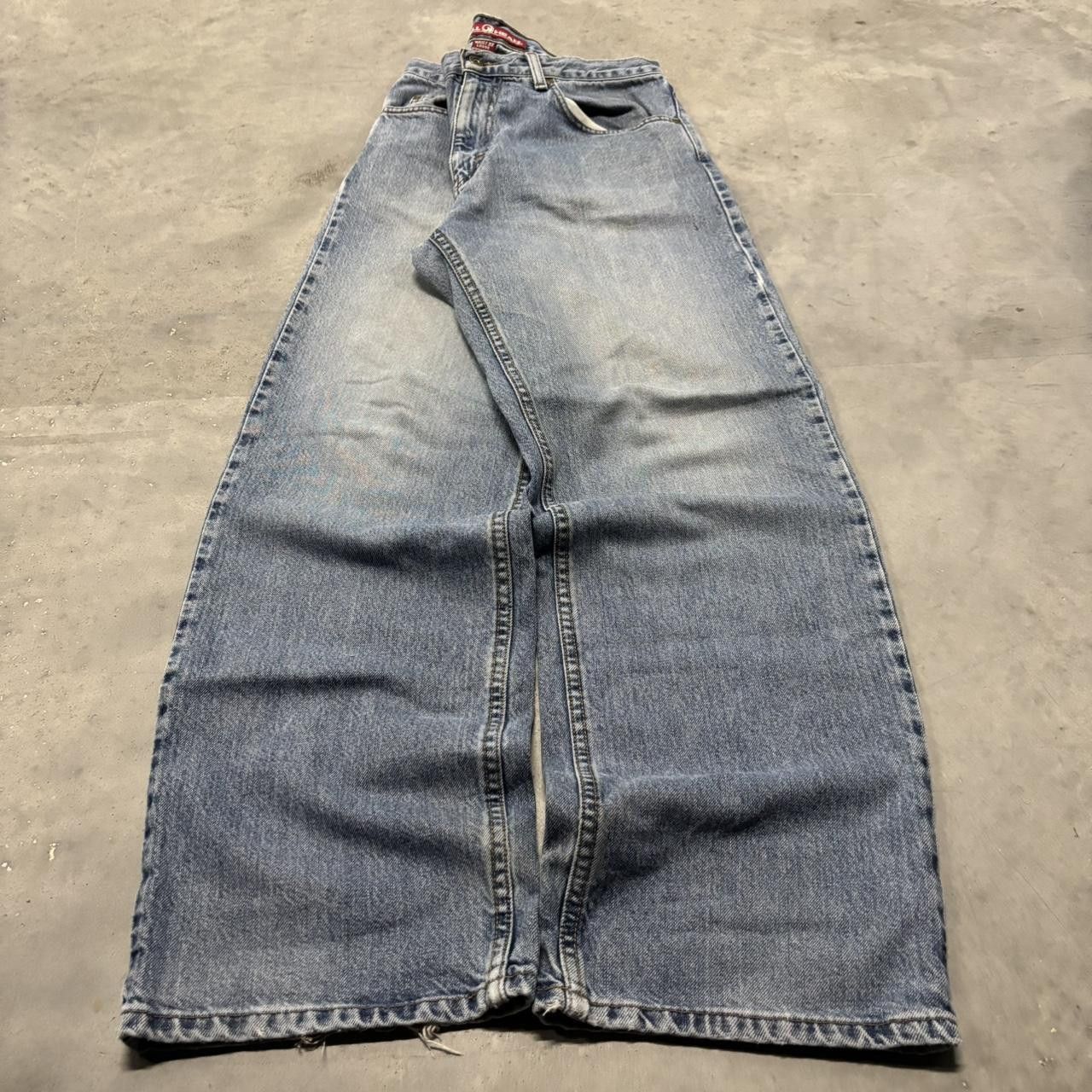 Japanese Brand × Vintage Crazy Vintage Y2K/2000s Baggy Faded Wash Embroidered Flames Skater Denim Jeans! Size US 32 / EU 48 - 3 Thumbnail