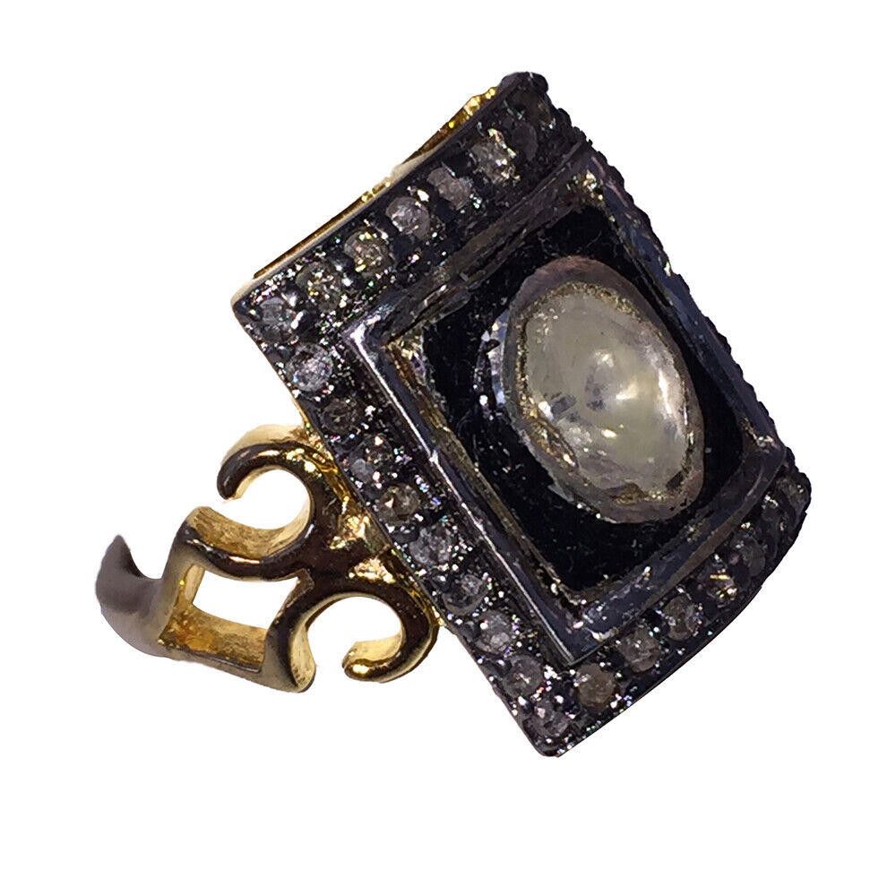 Designer Georgian Inspired 14 kt Gold Sterling Silver Diamond Ring Size ONE SIZE - 3 Thumbnail