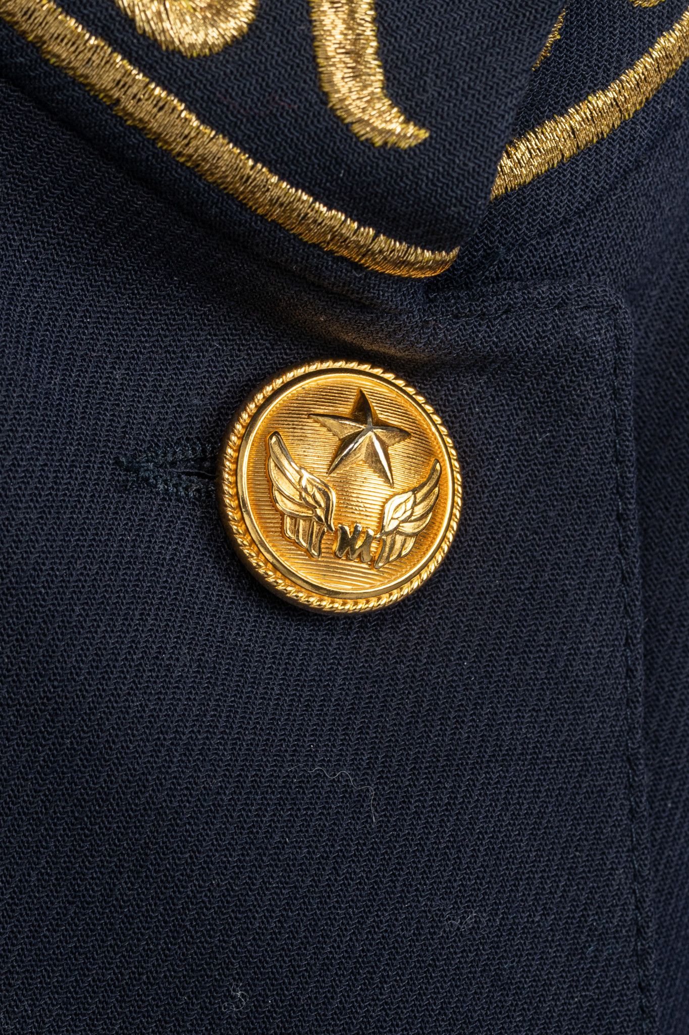 Other Mondi Vintage Navy Wool-Blend Crepe Gold-Emboidered Jacket Size S / US 4 / IT 40 - 10 Thumbnail