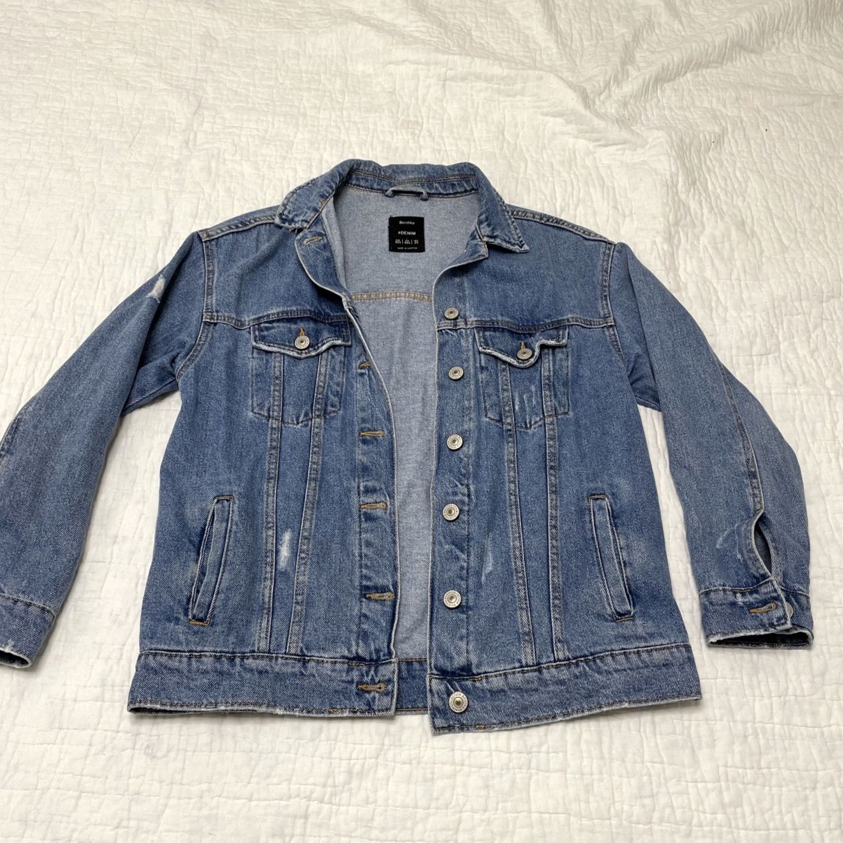 Bershka VINTAGE Bershka Denim Jean Jacket Oversized Boho Women XS-2XS Blue Distressed Jeans Jacket Ladies Small/Medium Denim Size 24" / US 00 / IT 34 - 2 Thumbnail