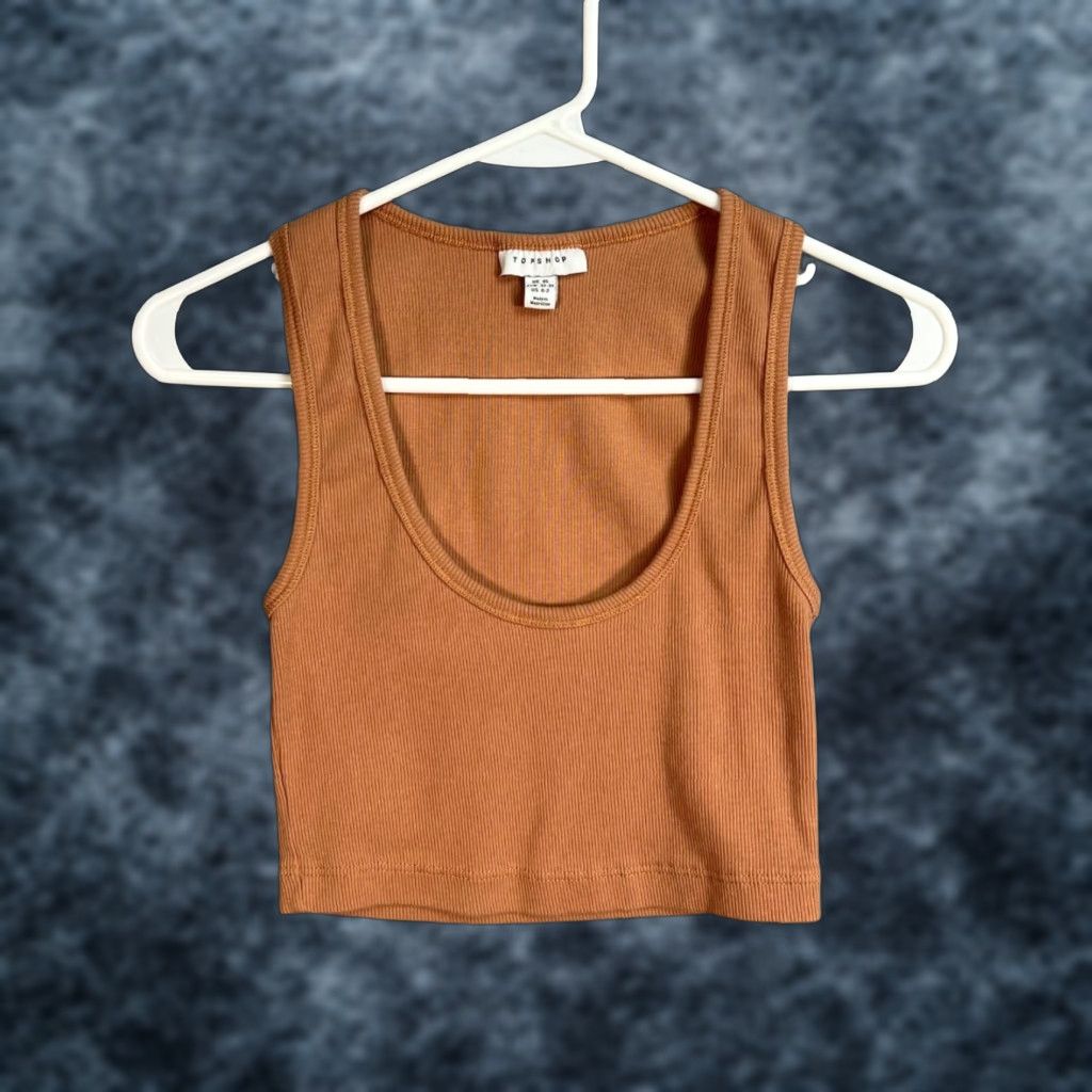 Topshop Topshop Tank Shirt Women XS Brown Ribbed Cotton & Elastane Blend Scoop Neck Sleeveless Vintage 0 - 2 Size XS / US 0-2 / IT 36-38 - 1 Thumbnail