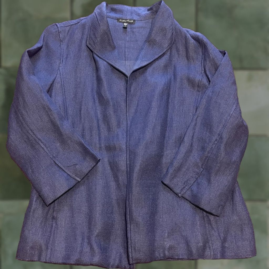 Eileen Fisher EILEEN FISHER Blazer Jacket Women Small Blue Linen Blend Open Front Size S / US 4 / IT 40 - 1 Thumbnail