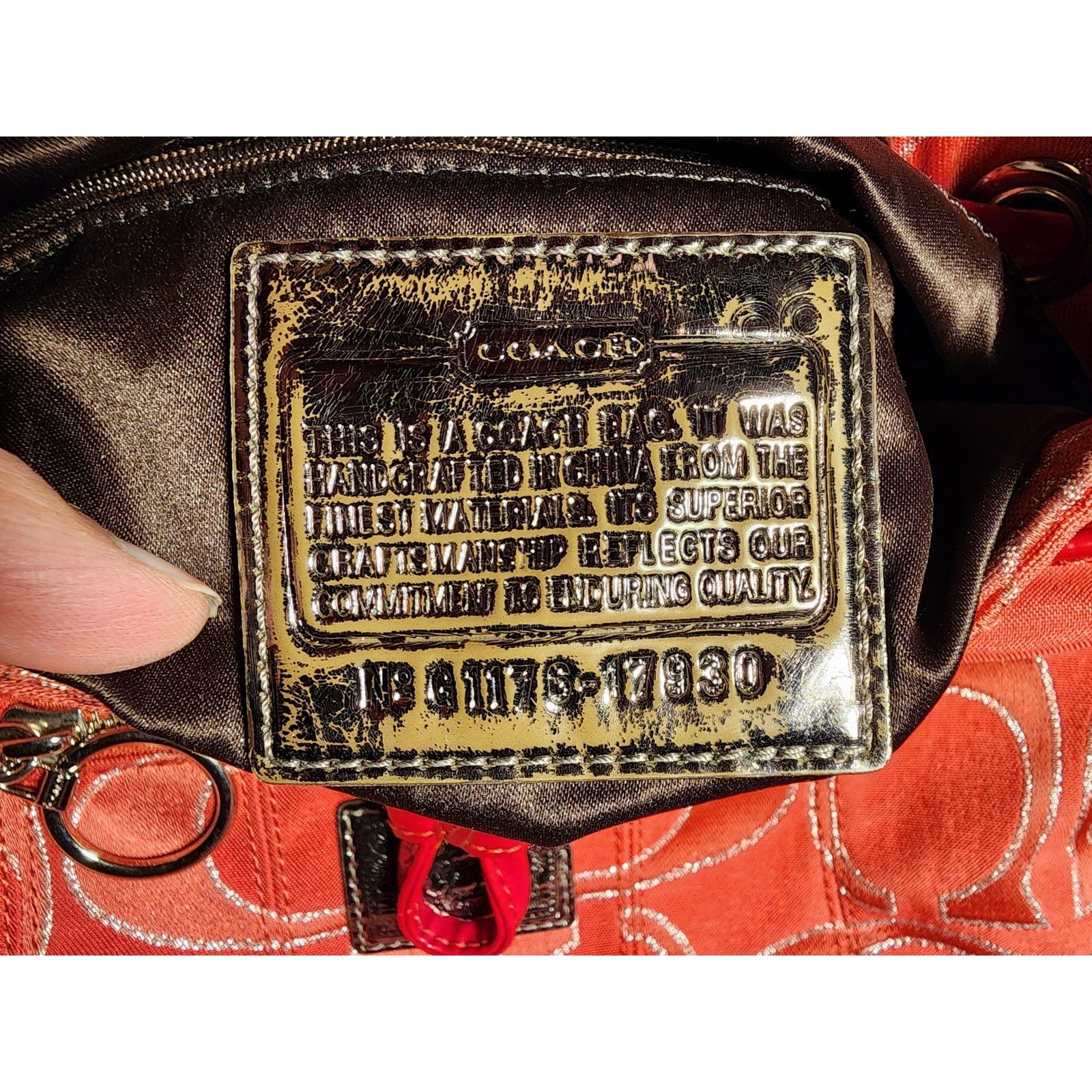 Coach Coach Poppy Signature Lurex draw string bag 17930 Red Silver Size ONE SIZE - 6 Thumbnail