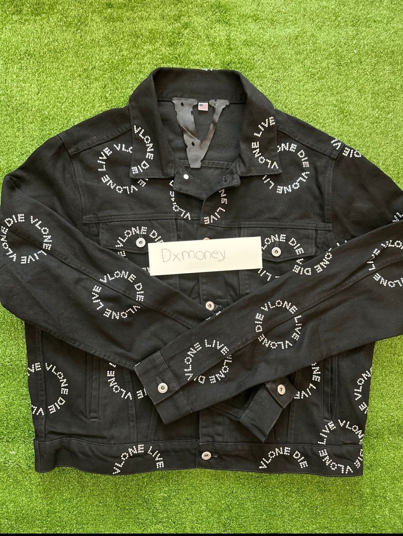 image of Vlone Rhinestone Denim Jacket in Black, Men's (Size XL)