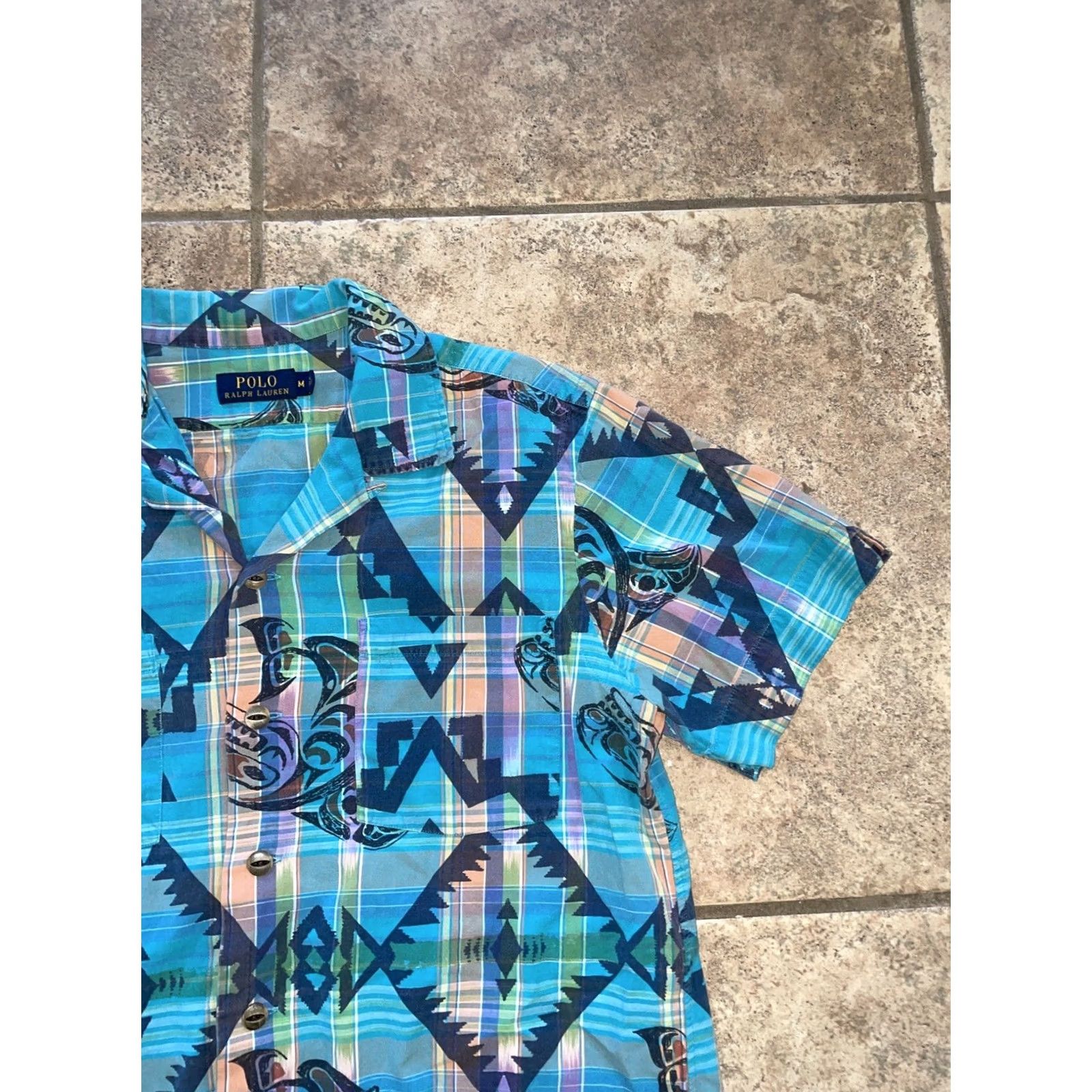Polo Ralph Lauren Polo Ralph Lauren Hawaiian Style Button-Down Shirt Mens Size M Blue Shirt Button-Up Short Sleeve Mens Size US M / EU 48-50 / 2 - 2 Thumbnail
