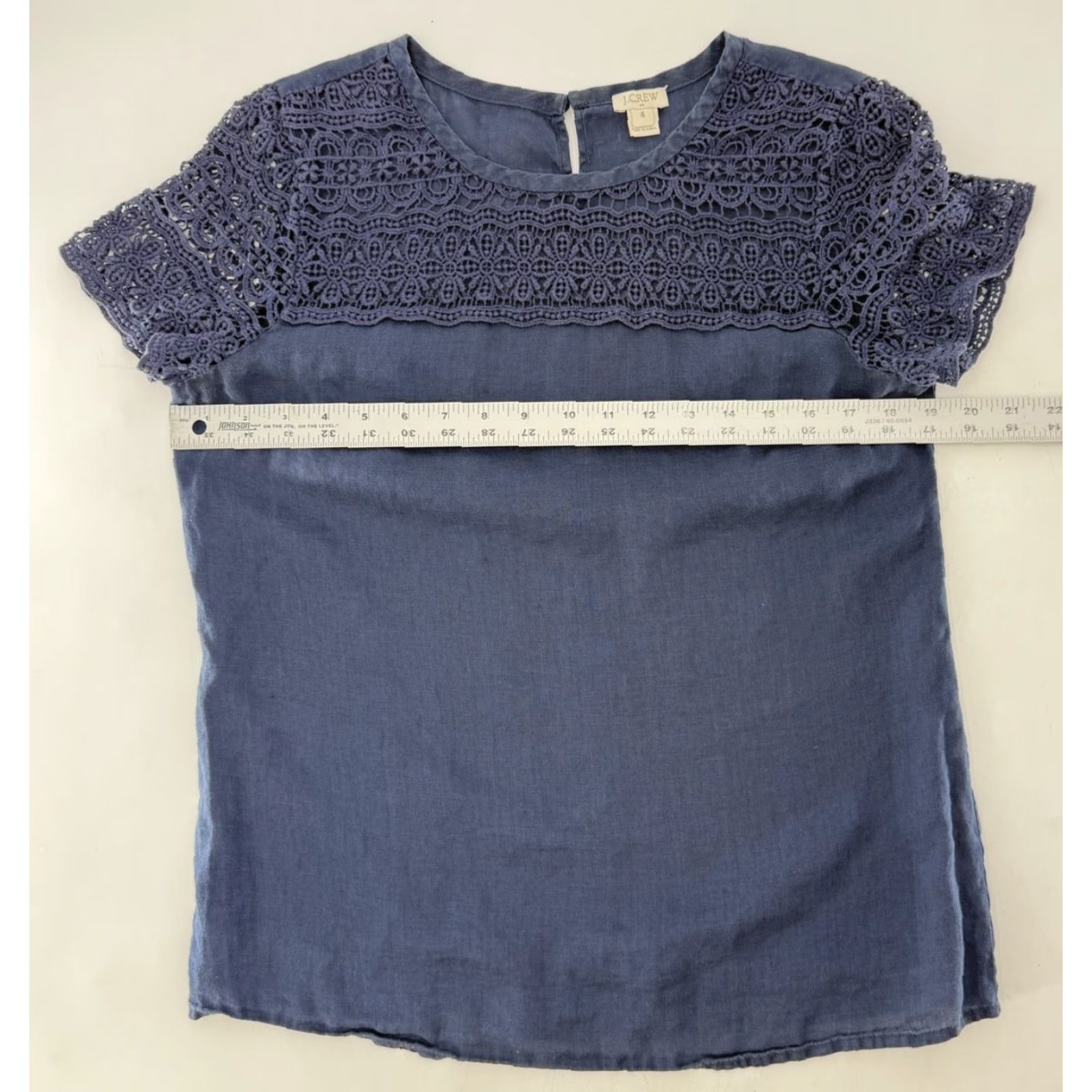 J.Crew VINTAGE? No — J.Crew Factory Navy Blue Crochet Lace Yoke Linen Short Sleeve Blouse Sz 4 Boho Size S / US 4 / IT 40 - 8 Thumbnail