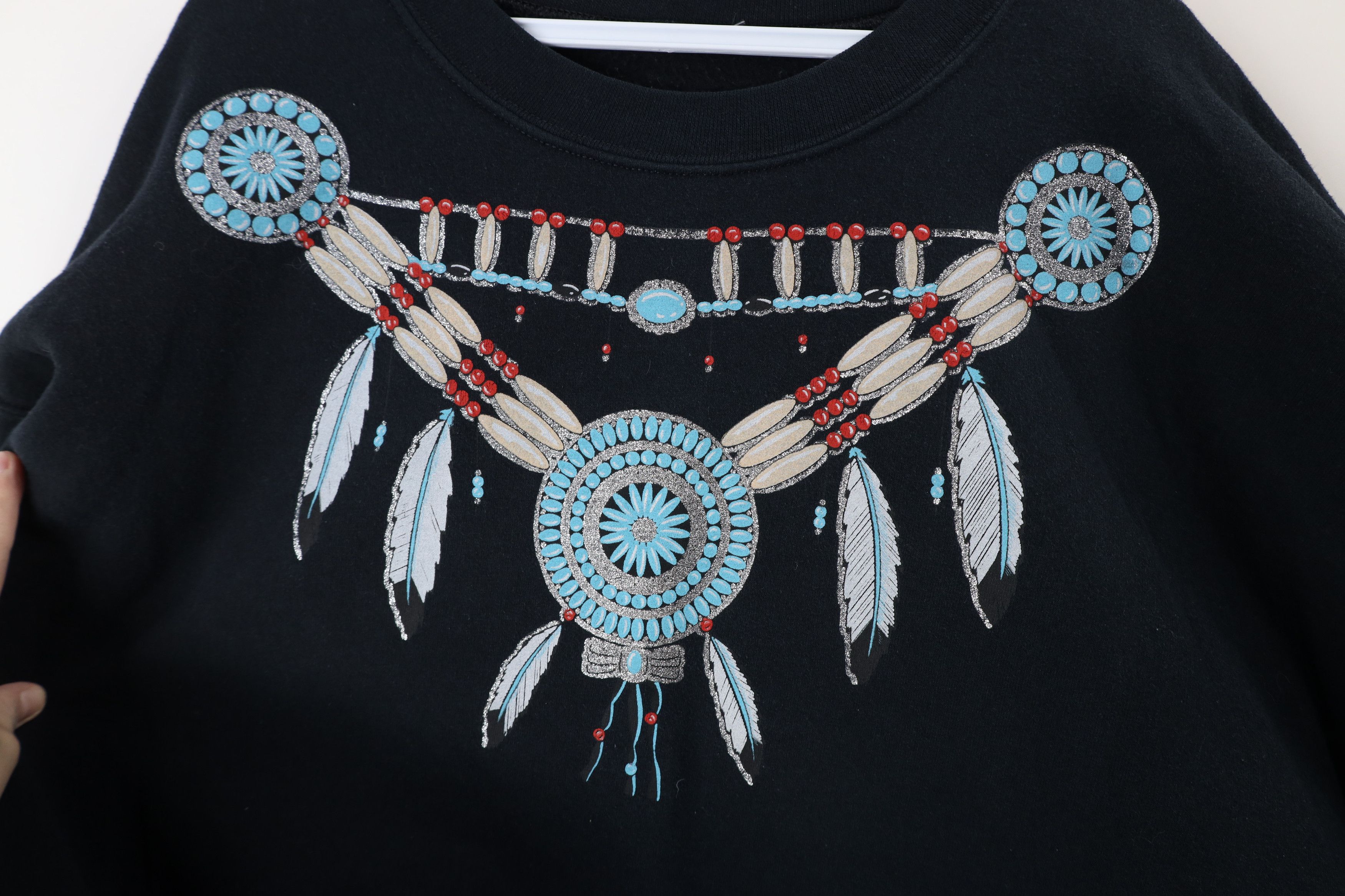 Vintage Vintage 90s Streetwear Beaded Dreamcatcher Sweatshirt Black Size XXL / US 16-18 / IT 52-54 - 6 Thumbnail