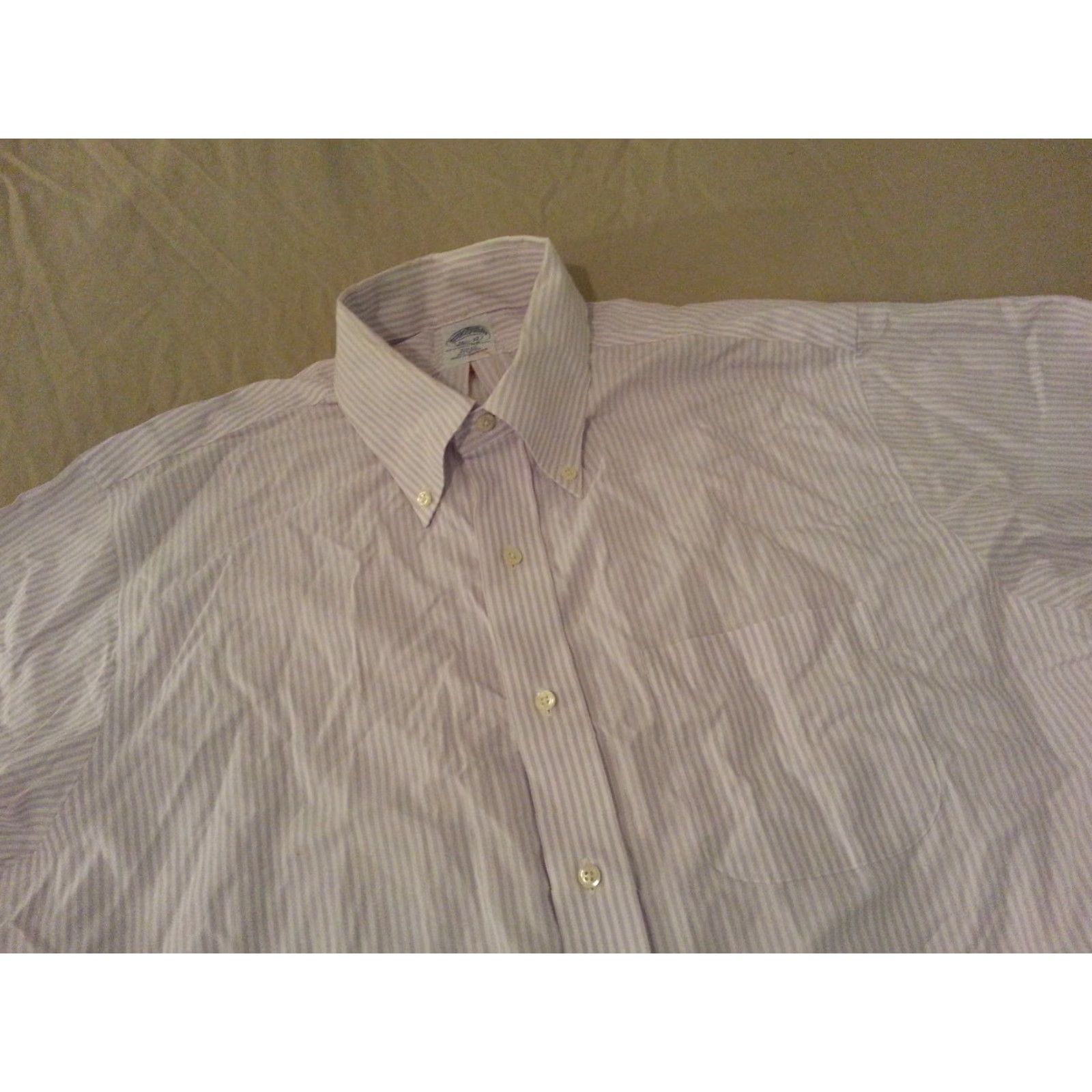 Brooks Brothers Brooks Brothers Mens Dress Shirt 16 1/2 32 Purple Stripes Cotton Long Button Size 46R - 3 Thumbnail