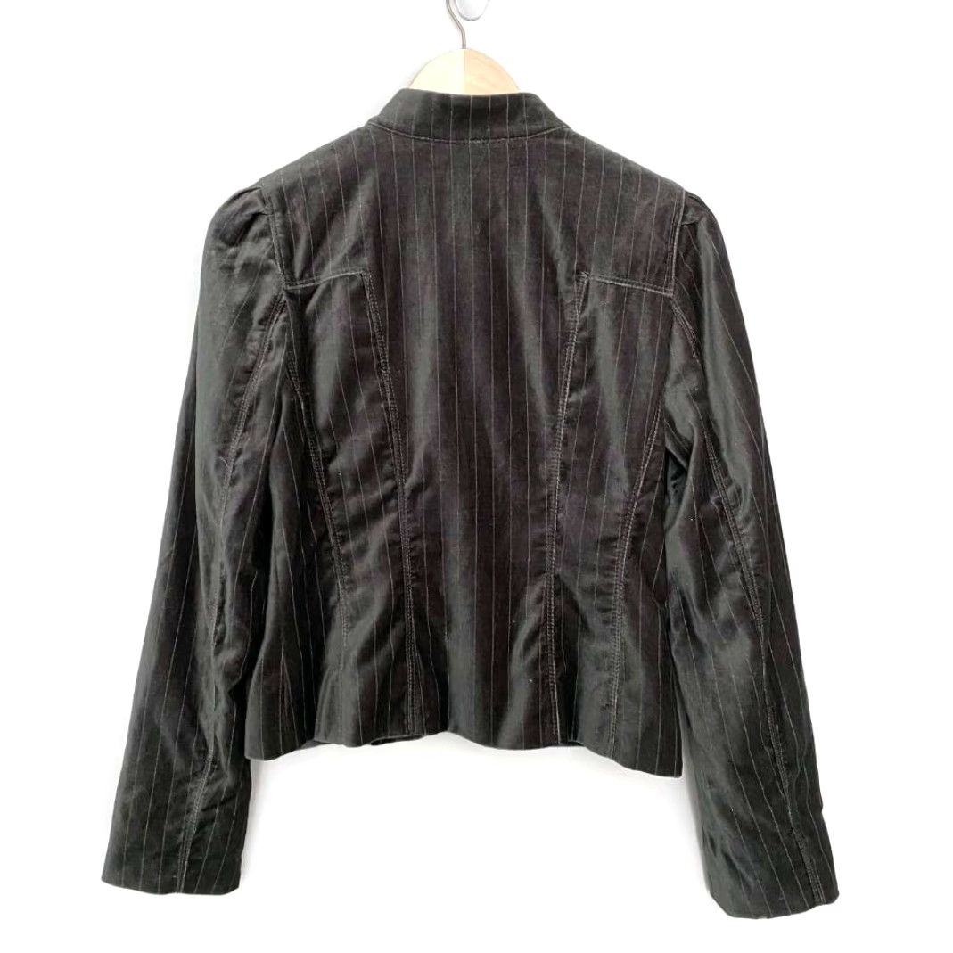 Ann Taylor VINTAGE Ann Taylor LOFT Womens Suit Jacket Gray Striped Hook And Eye Lined Mock Neck S/4 Size S / US 4 / IT 40 - 3 Thumbnail