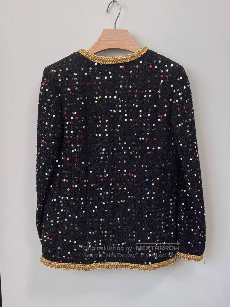 Chanel Chanel Black gold tweed sequin studded coat Size XXS / US 00 / IT 34 - 2 Thumbnail