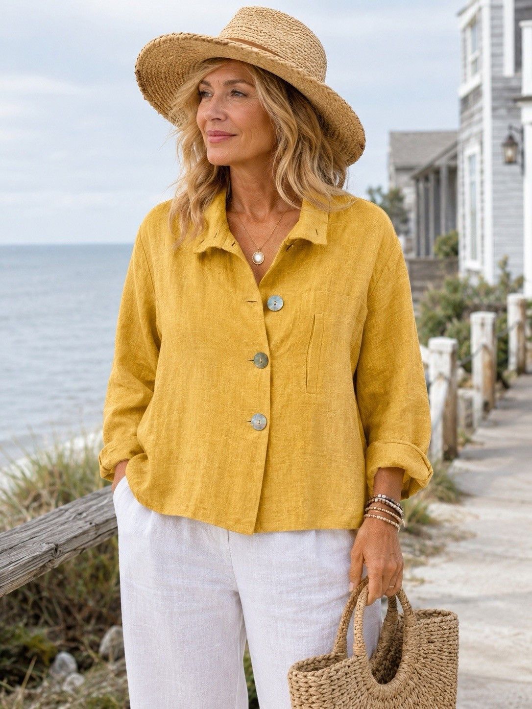 Other Spin Studio 100% Linen Women M Yellow Mustard Boxy USA Size M / US 6-8 / IT 42-44 - 1 Thumbnail
