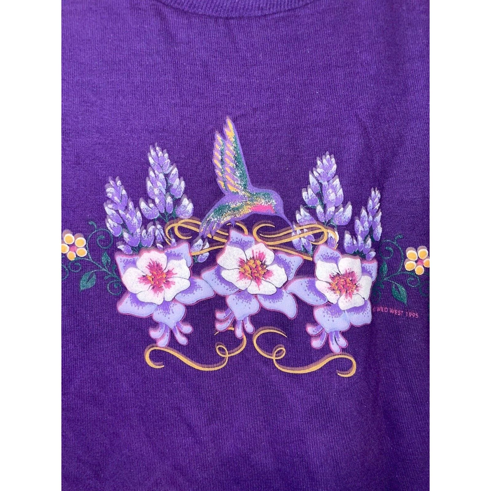 Jerzees Vintage Flower Shirt Wild West Bird Purple Tee VTG 90s Small Size US S / EU 44-46 / 1 - 3 Thumbnail