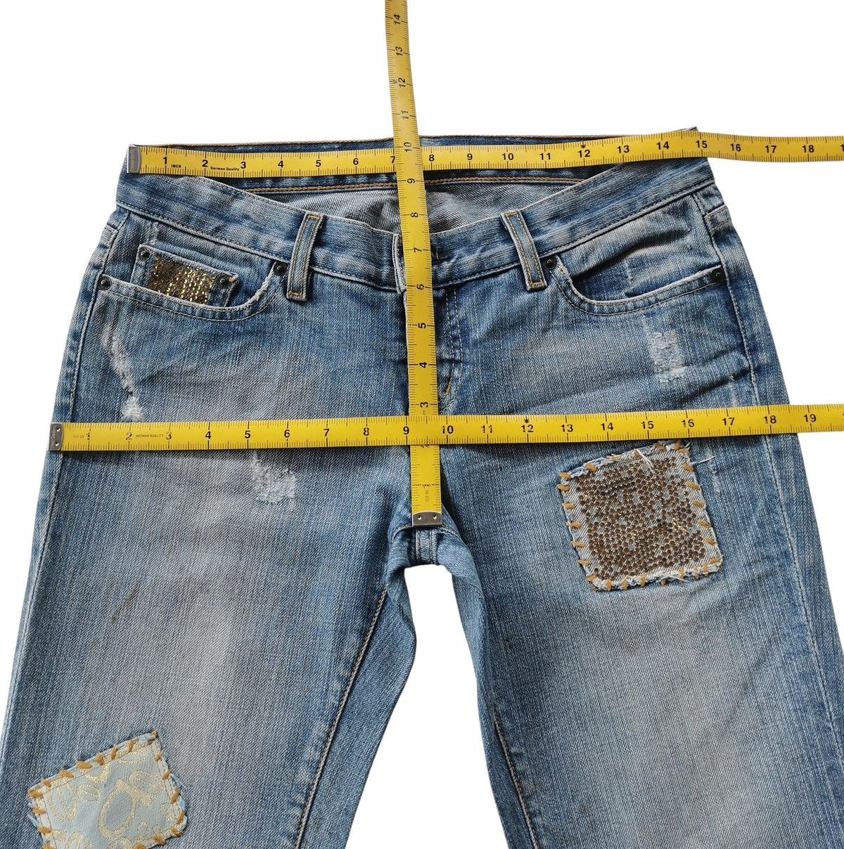 Bebe RARE Flared Bebe Denim Carmen Patchwork Jeans Size 29" - 13 Thumbnail