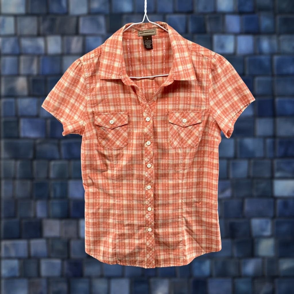 Vintage Bit & Bridle Orange Plaid Button Front Elastic Back Top Blouse Size S Short Sleeve Casual Shirt Women Size S / US 4 / IT 40 - 1 Thumbnail