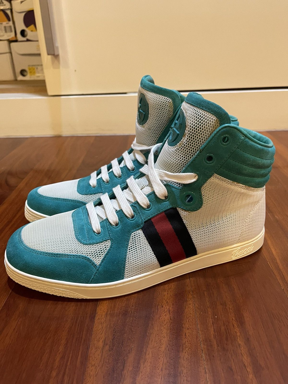 Gucci High Top Suede Mesh Green Size US 8.5 / EU 41-42 - 2 Thumbnail