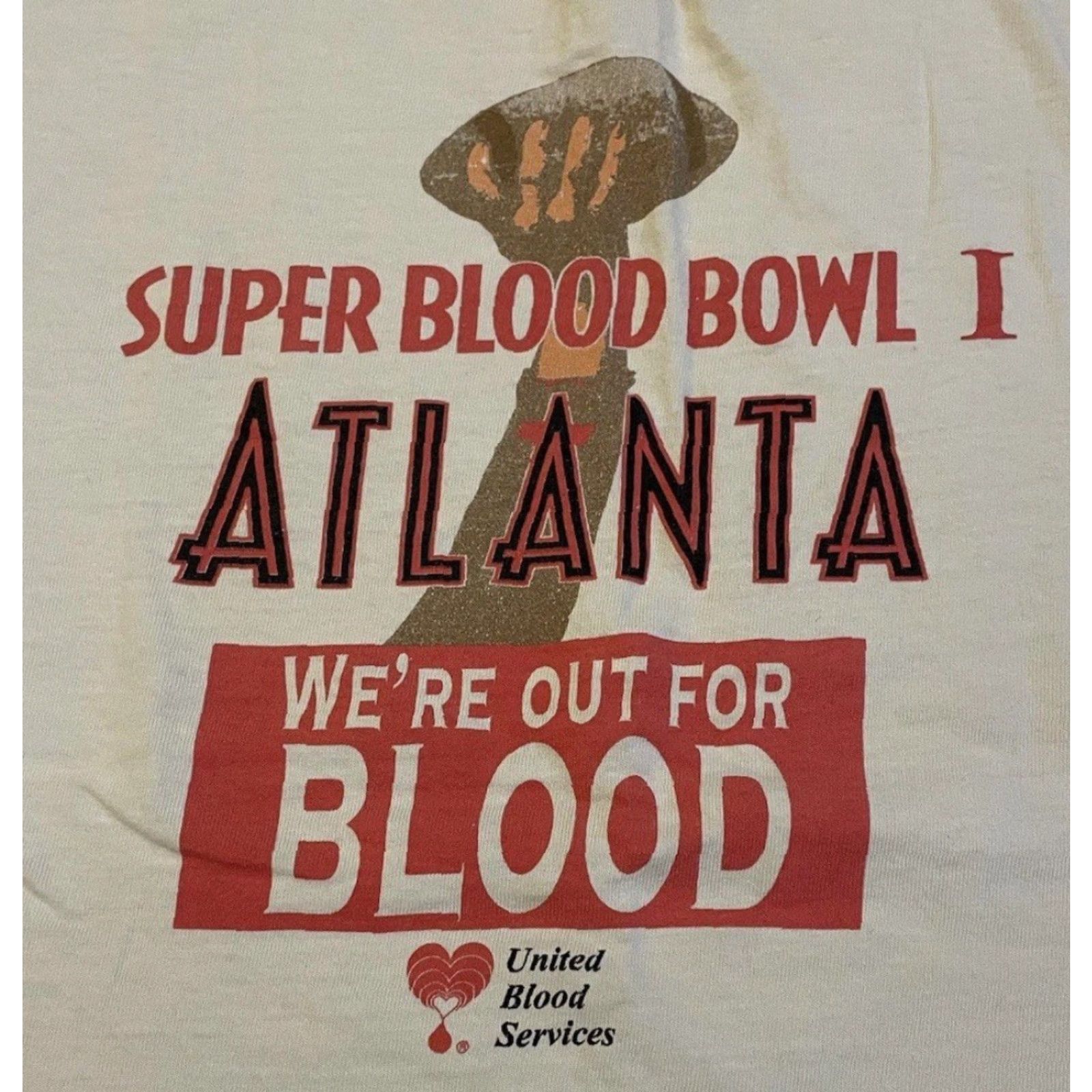 Vintage VINTAGE 90s Atlanta Super Blood Bowl Shirt XL White Nurse Doctor Grunge Funny Joke Distressed Humor Medical Blood Donor T-Shirt Men Size US XL / EU 56 / 4 - 2 Thumbnail