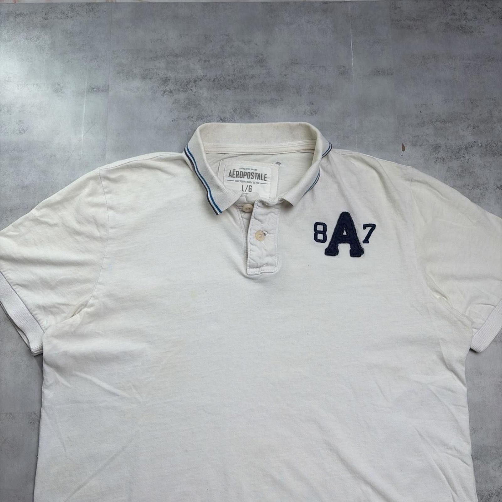 Aeropostale Y2K White Aeropostale Grunge Skater Distressed Polo Shirt Size US L / EU 52-54 / 3 - 3 Thumbnail