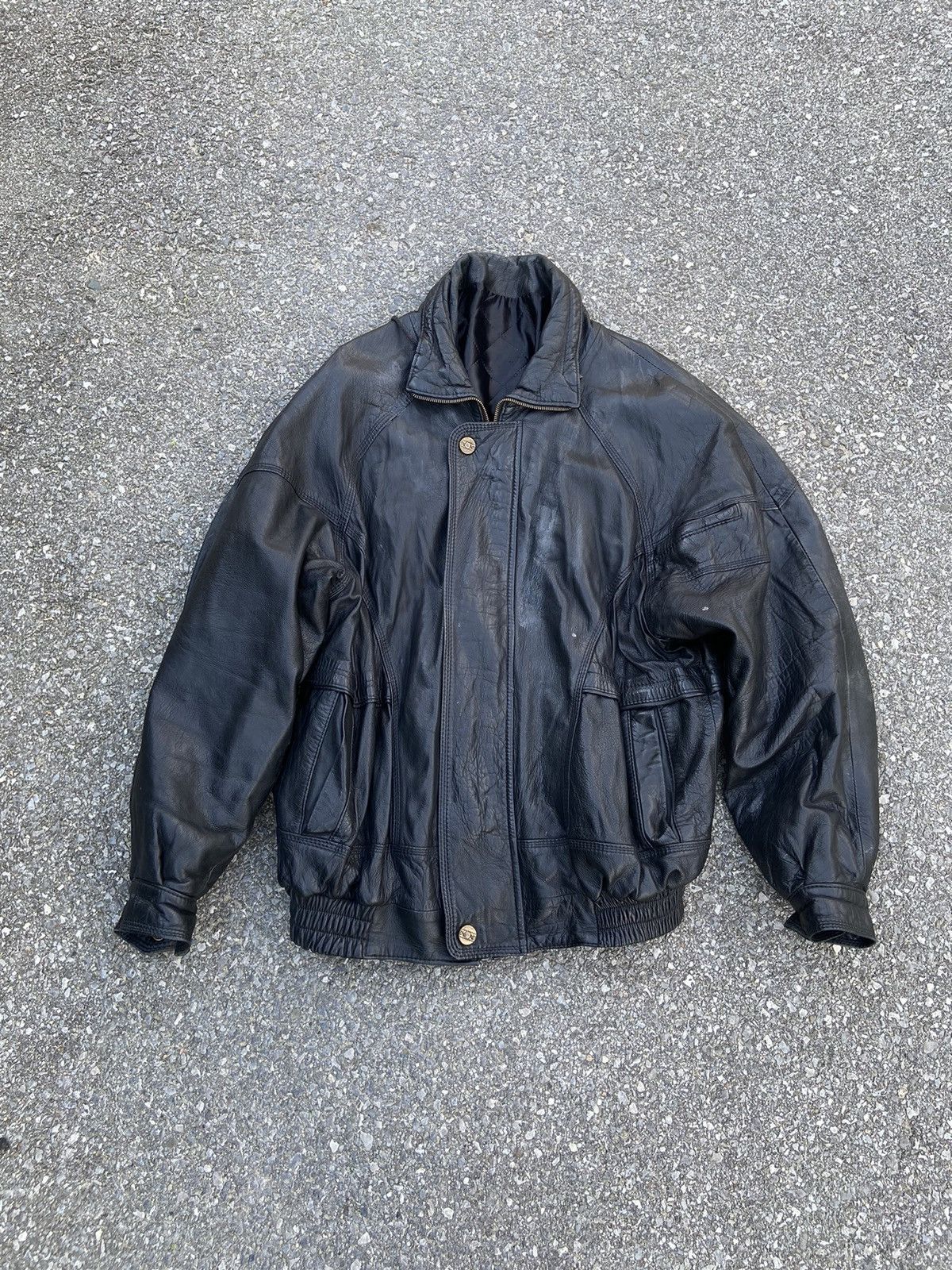 image of Avant Garde x Genuine Leather Leather Jacket Vintage Boxy Fit Black Skate Rap Kanye 90's (Size Larg