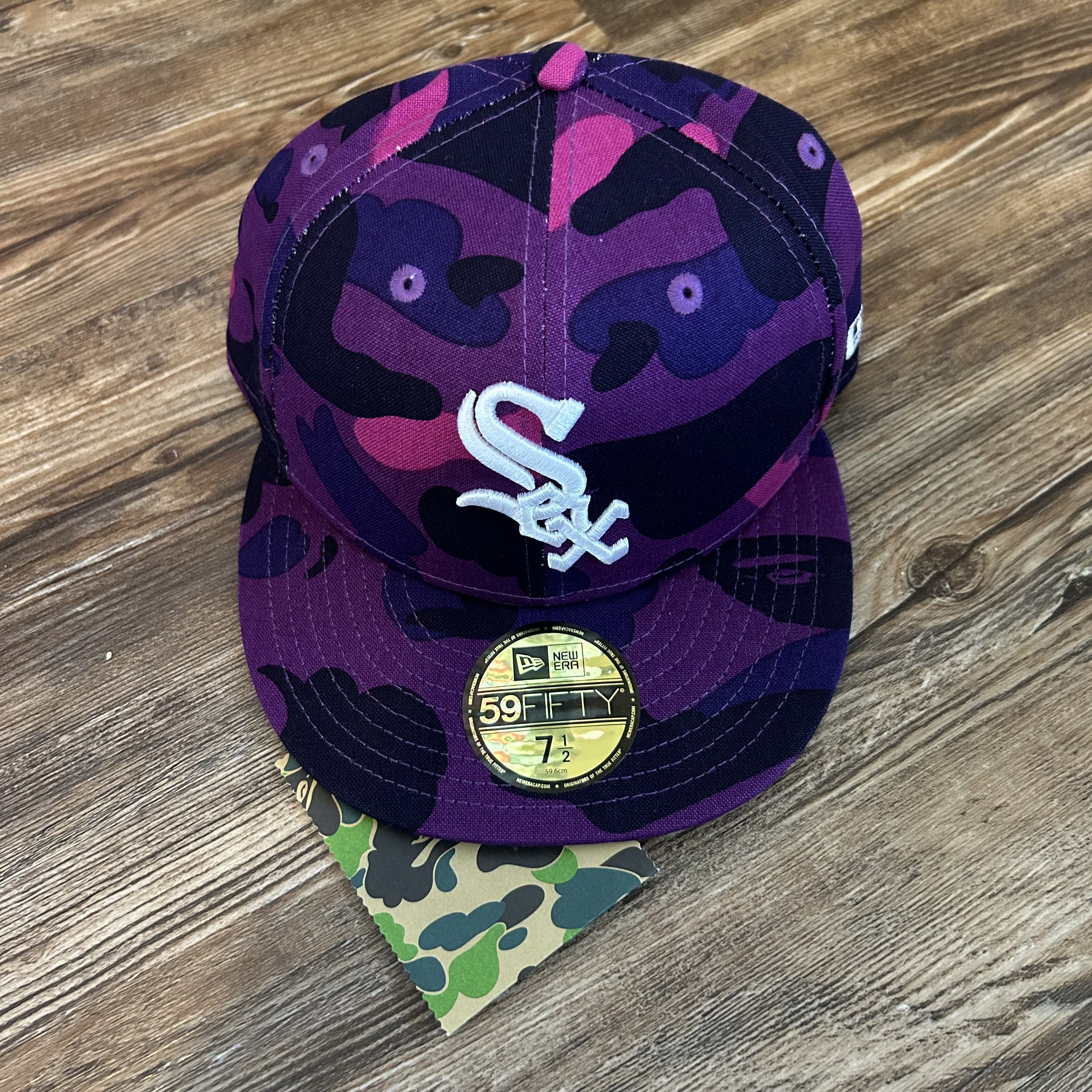 Pre-owned Bape X Mlb New  White Sox Purple Camo Fitted Hat - 7 1/2