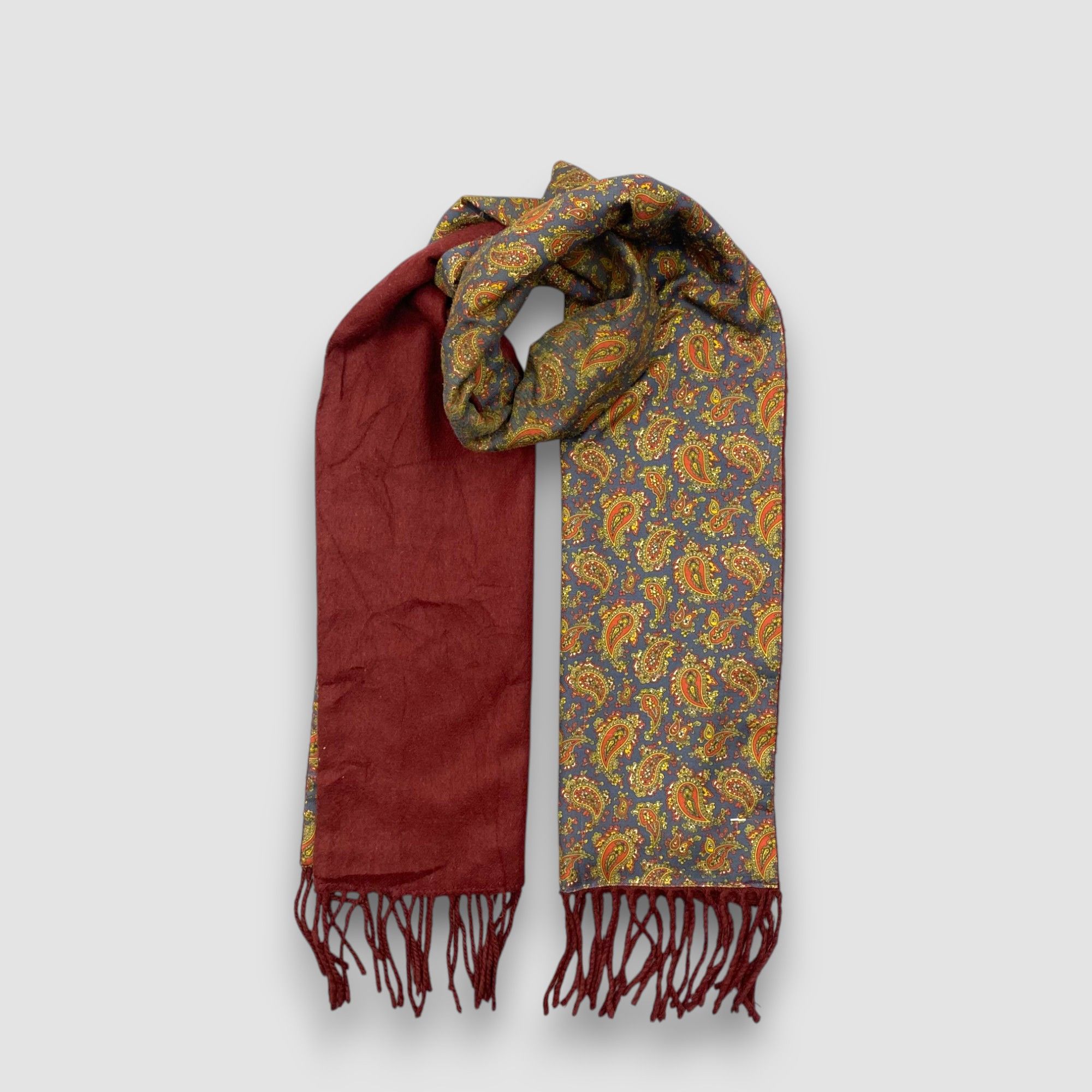 Japanese Brand Vintage Silk Winter Fringe Scarf Muffler Wool Scarves Size ONE SIZE - 2 Thumbnail