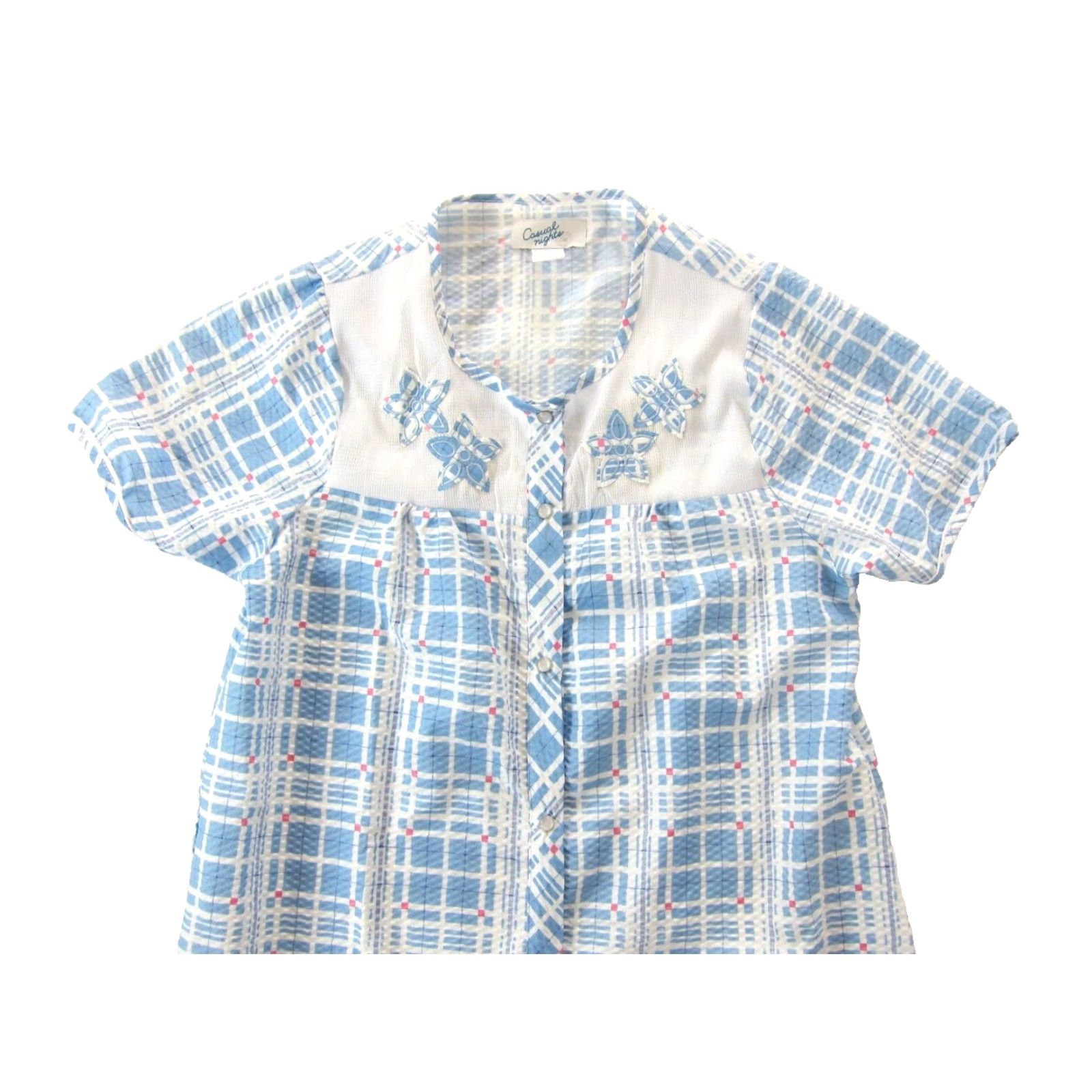 Vintage VINTAGE Casual Nights Dress Casual Nights Cotton Blue White Pink Plaid Floral Snap Pocket Midi House Dress Medium Women Pockets Floral 50s 60s Size M / US 6-8 / IT 42-44 - 3 Thumbnail