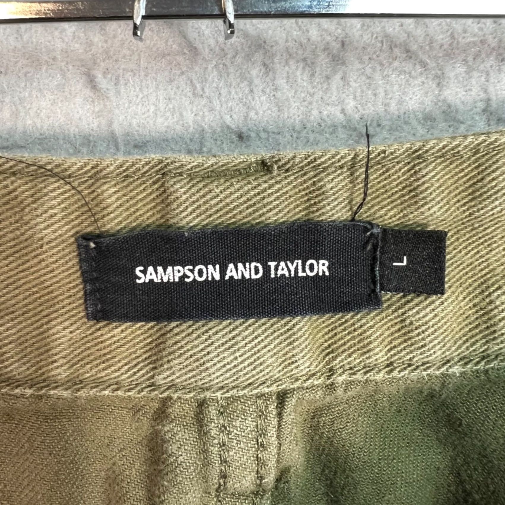 Vintage Sampson And Taylor Mens Cargo Pants Olive Green 100% Cotton - Flat Front, Cargo, Straight Leg, 27 Inseam, Size L Size US 33 - 3 Thumbnail