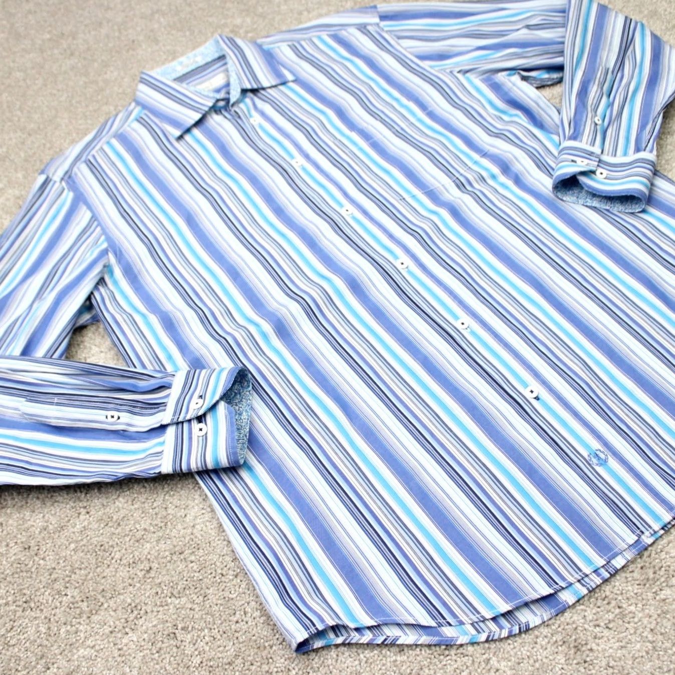 BUGATCHI Bugatchi Uomo Button-Up Shirt Mens XL Blue Striped Cotton Long Sleeve Relaxed Fit Button-Down Shirt Size US XL / EU 56 / 4 - 5 Thumbnail