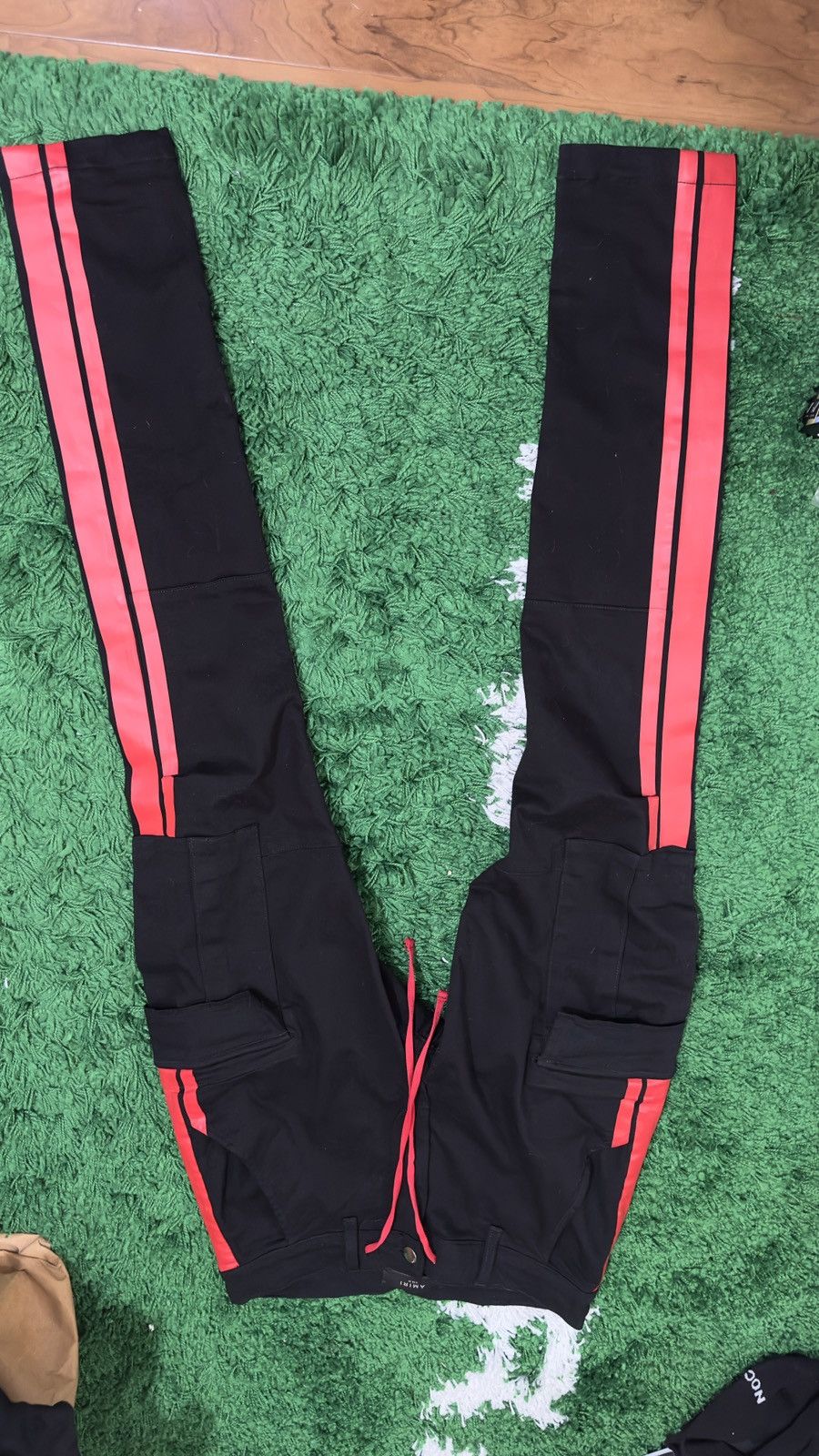 Amiri Track Cargo Pants Jeans Black Red stripes