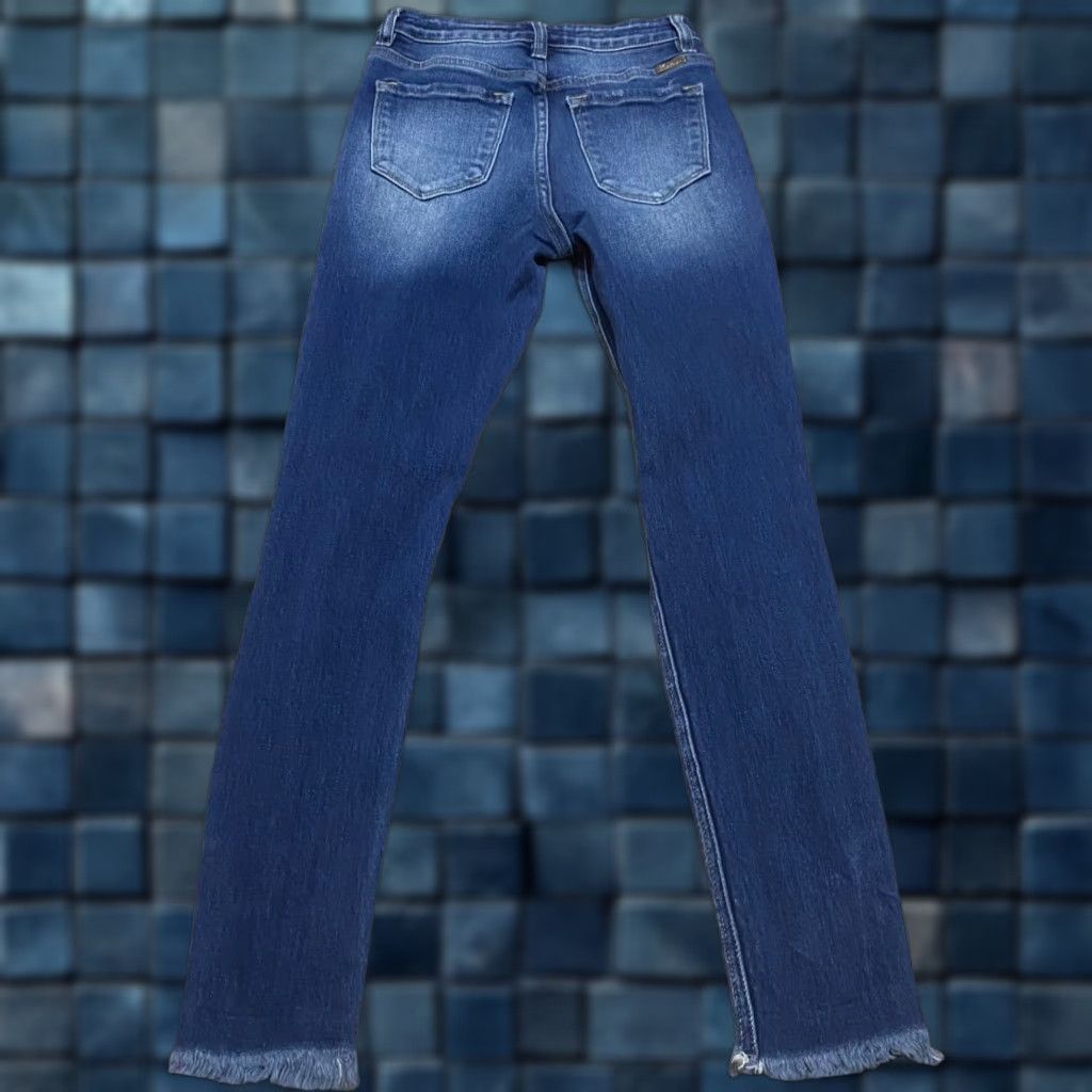 Vintage KanCan Jeans Blue Denim Dark Wash Skinny Distressed Raw Hem Womens Size 25 Regular Size 42" / US 20 - 1 Thumbnail