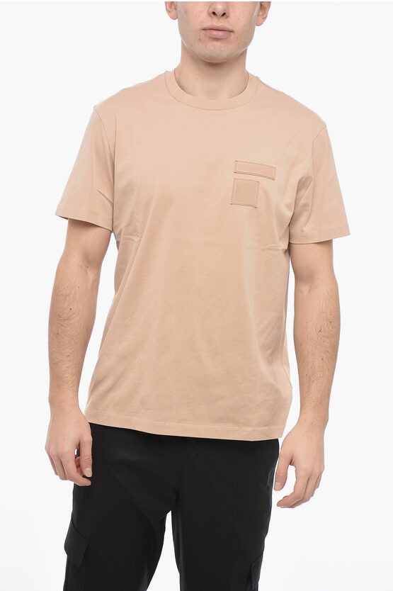 image of Neil Barrett Slim Fit Badge T-Shirt With Ton Sur Ton Patch in Beige, Men's (Size 2XL)