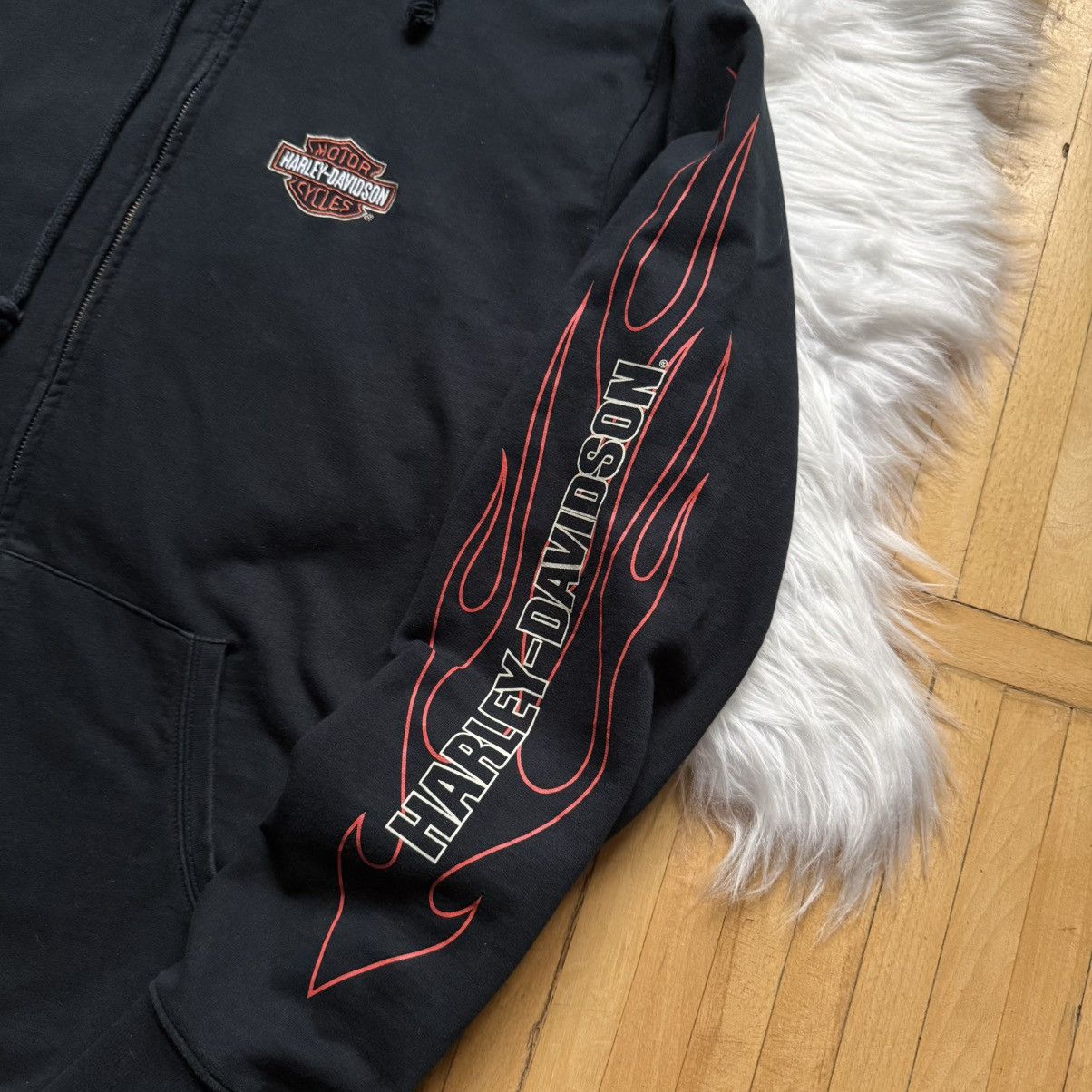 Harley Davidson 📌Vintage Harley Davidson Y2k Flame Sleeve Zip-Hoodie Large Size US L / EU 52-54 / 3 - 4 Thumbnail