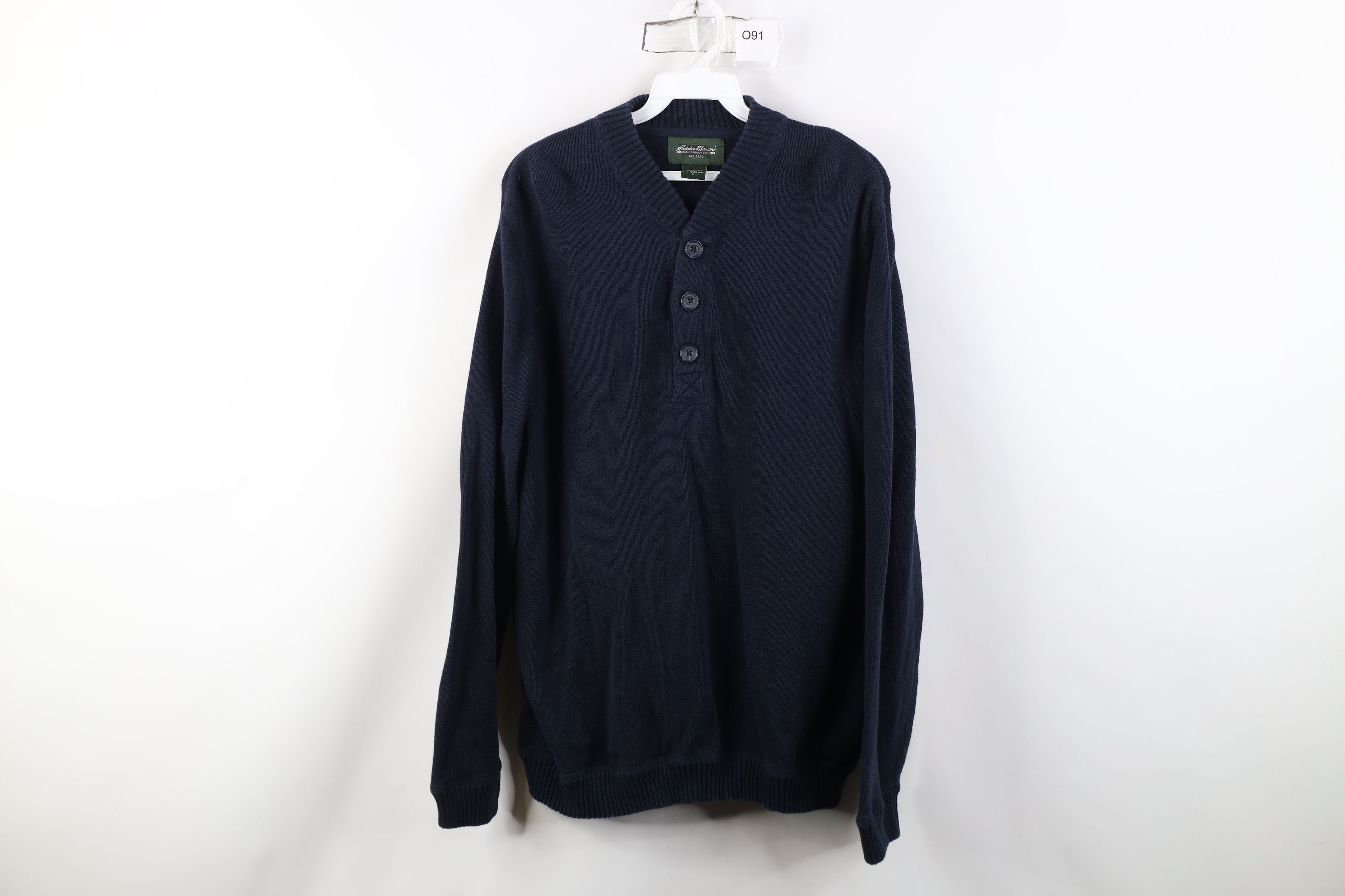 Eddie Bauer Vintage Y2K Eddie Bauer Cotton Knit Henley Sweater Blue Size US L / EU 52-54 / 3 - 1 Thumbnail