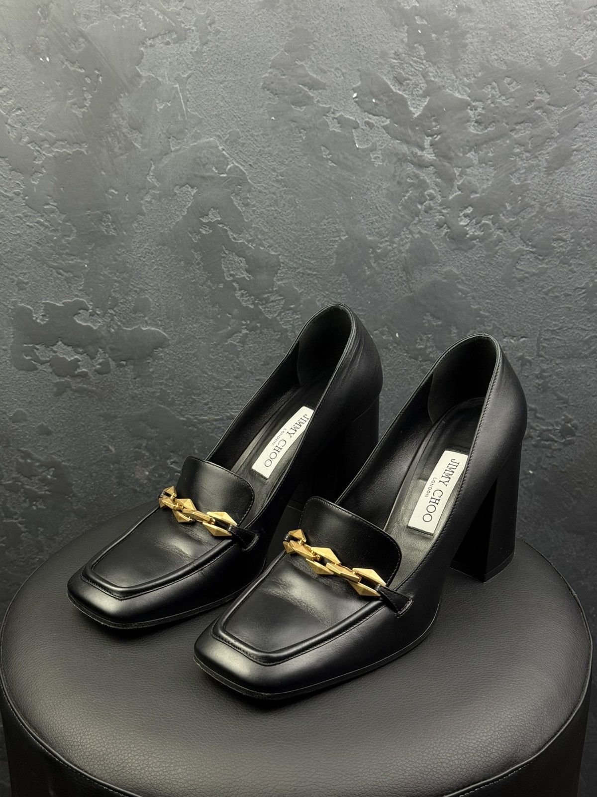 Jimmy Choo JIMMY CHOO Womens Black Diamond Tilda Leather Heeled Size US 9 / IT 39 - 1 Thumbnail