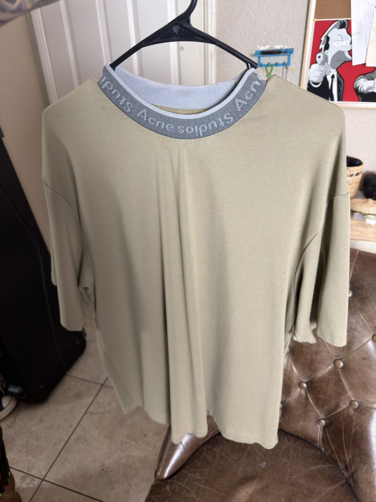 Acne Studios Acne Studios Green Olive Collar Logo Oversize Rare T-Shirt Size US S / EU 44-46 / 1 - 1 Thumbnail