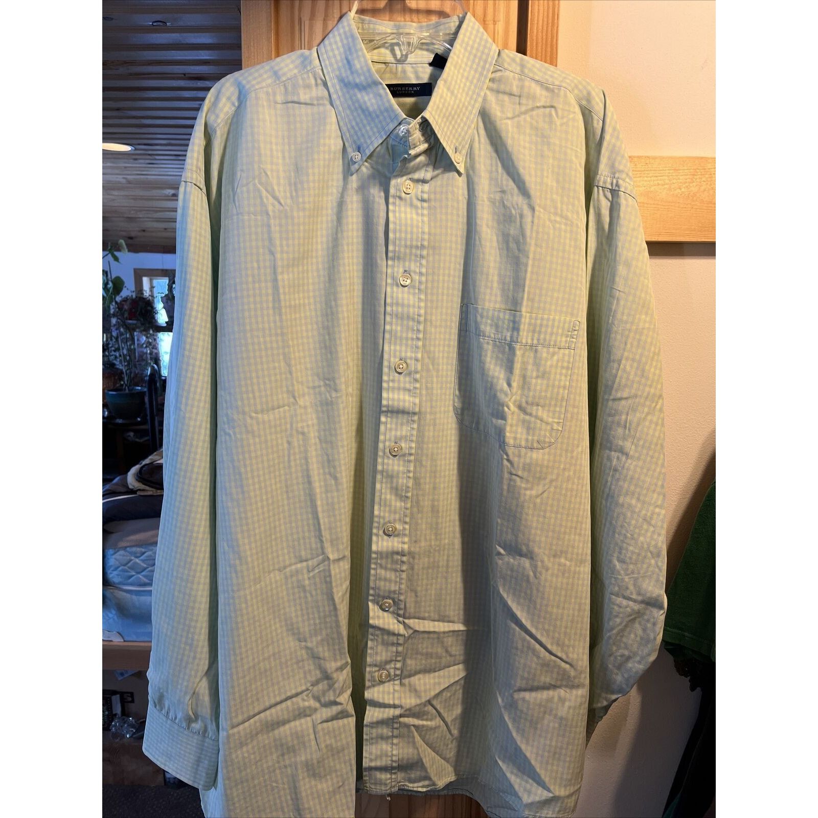 Burberry Burberry London Men's L Yellow Gray Check LS cotton Shirt Size US L / EU 52-54 / 3 - 4 Thumbnail