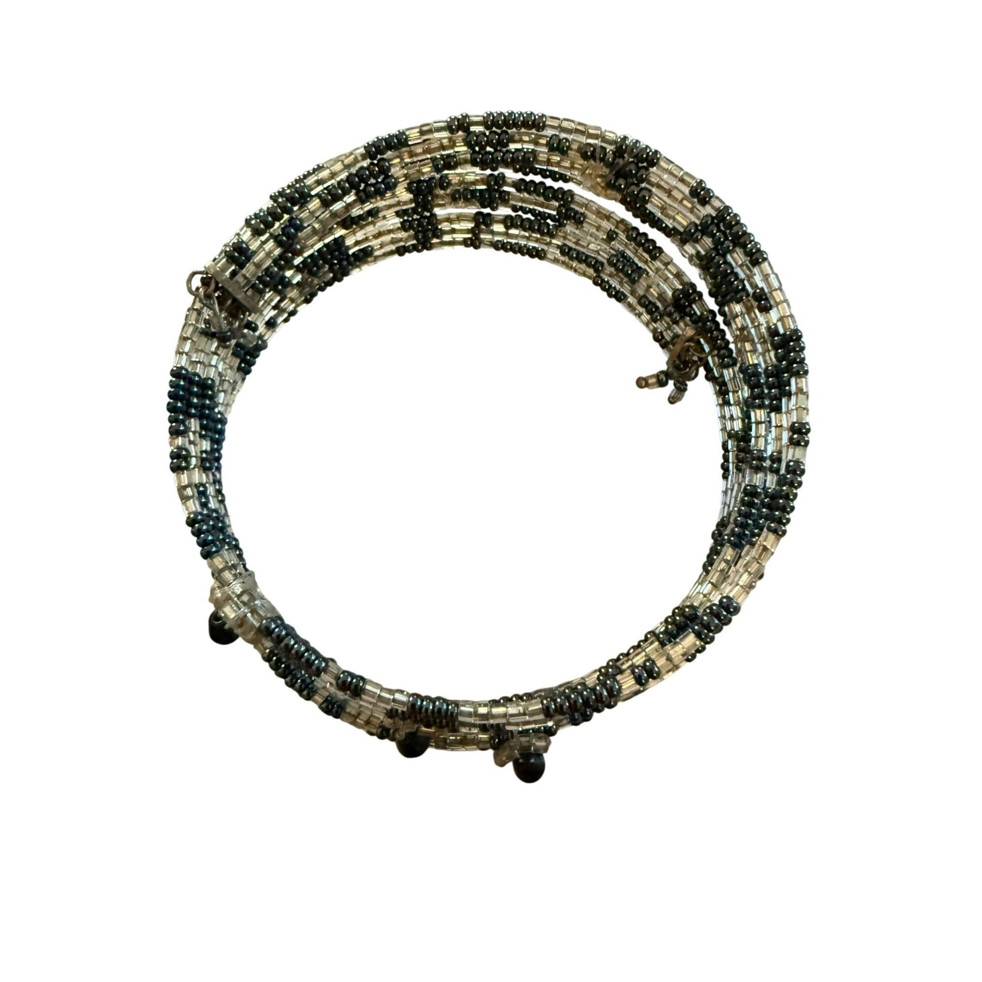 Other Adjustable Black & Clear Beaded Wire Wrap Bracelet Size ONE SIZE - 3 Thumbnail