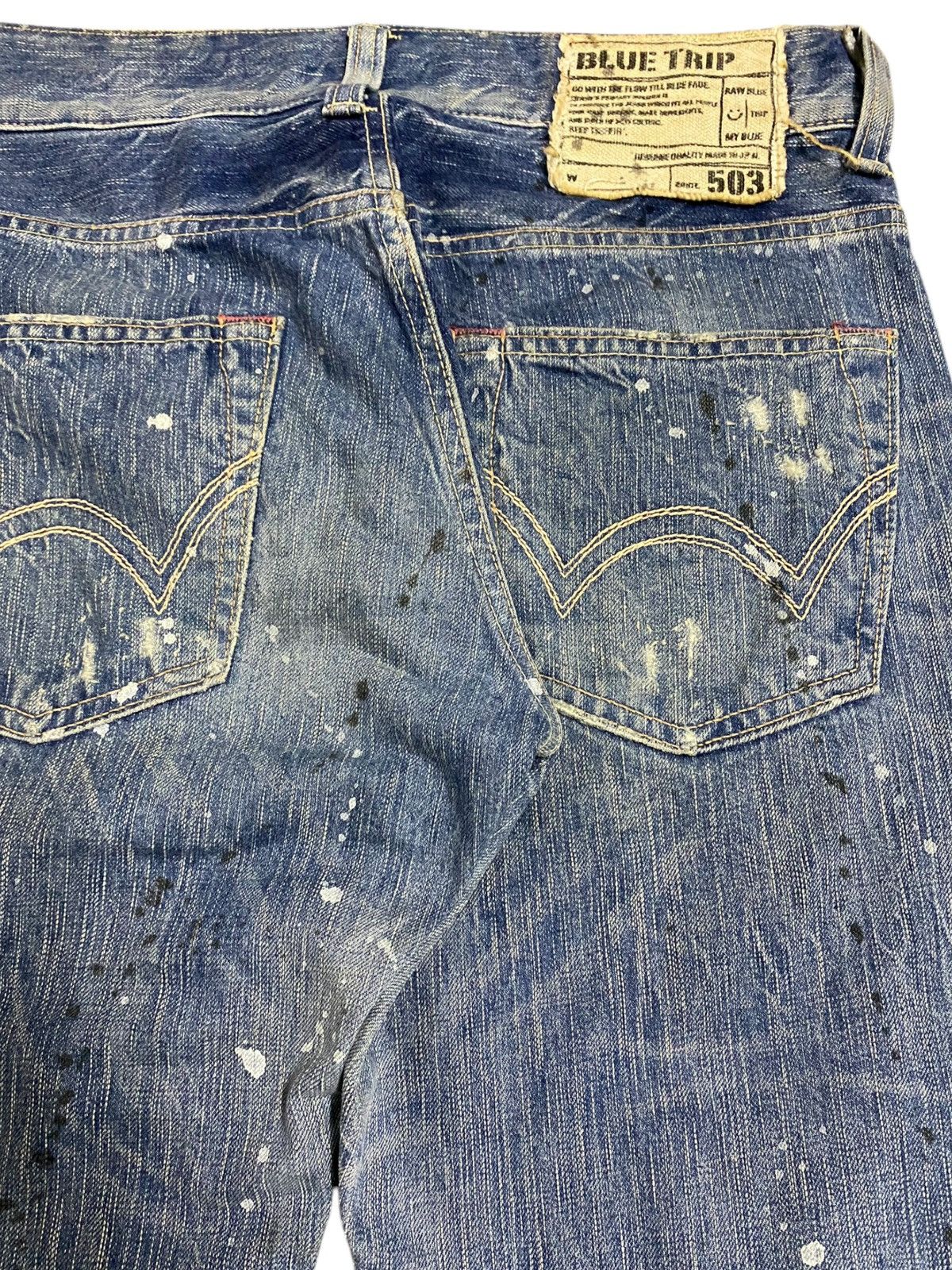 Japanese Brand Vintage Edwin 503 Faded Wash Paint Splatter Distressed Jeans Size US 31 - 8 Thumbnail