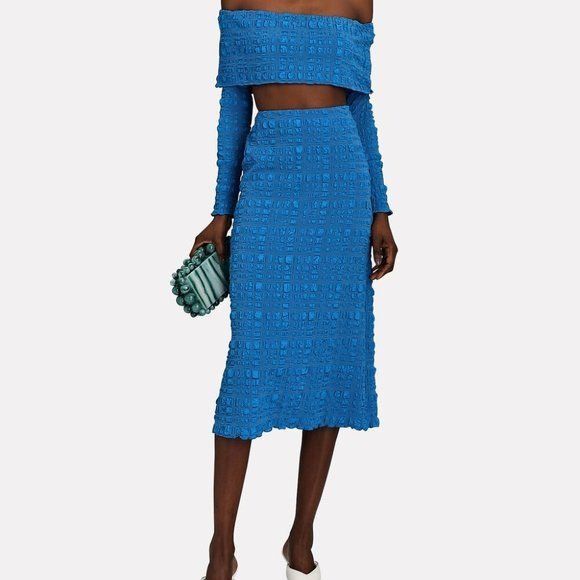 Cult Gaia Cult Gaia Caspara Popcorn Midi Slit Skirt Persian Blue Size 34" / US 12 / IT 48 - 1 Thumbnail