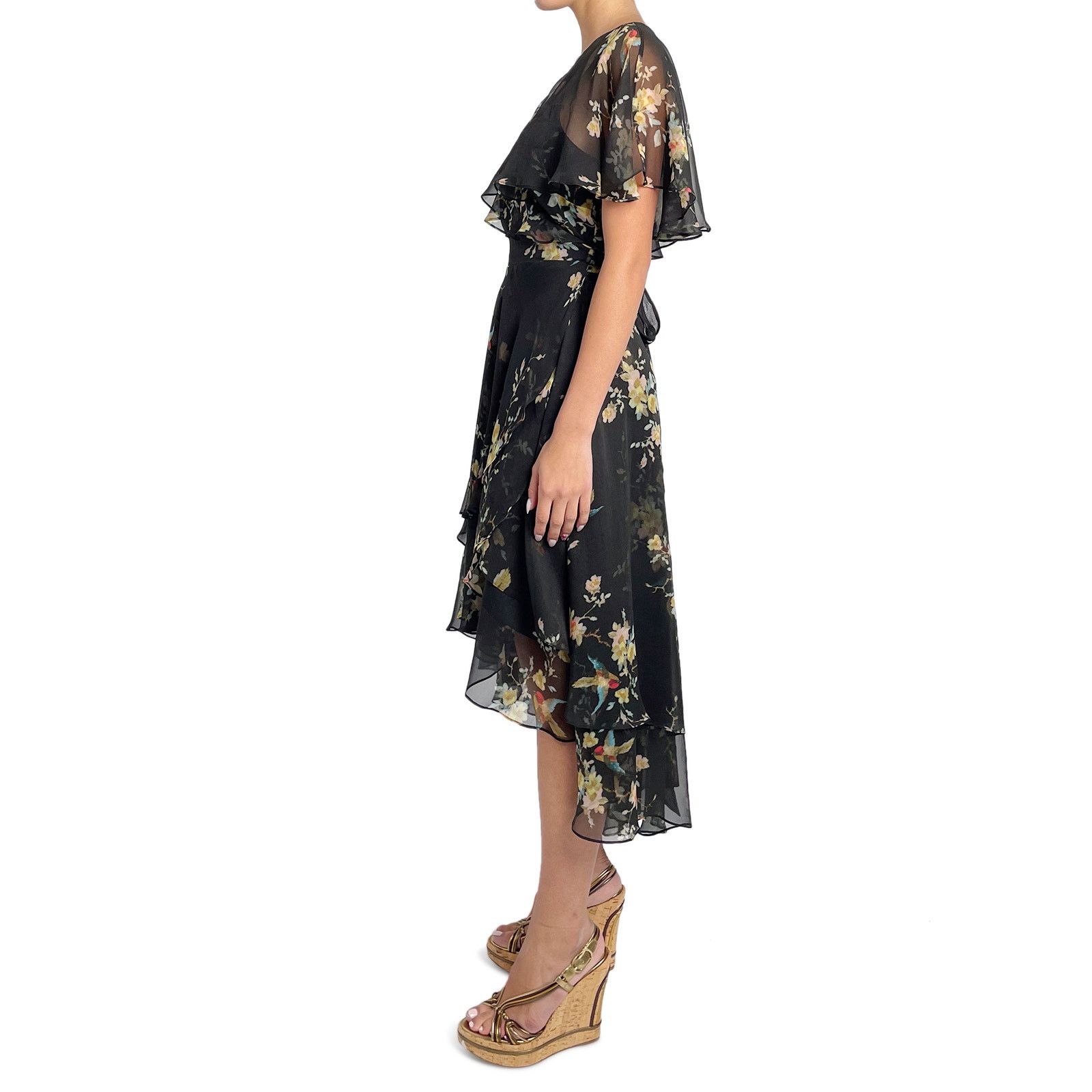 Zimmermann Black with Floral Midi Wrap Dress Size S / US 4 / IT 40 - 4 Thumbnail