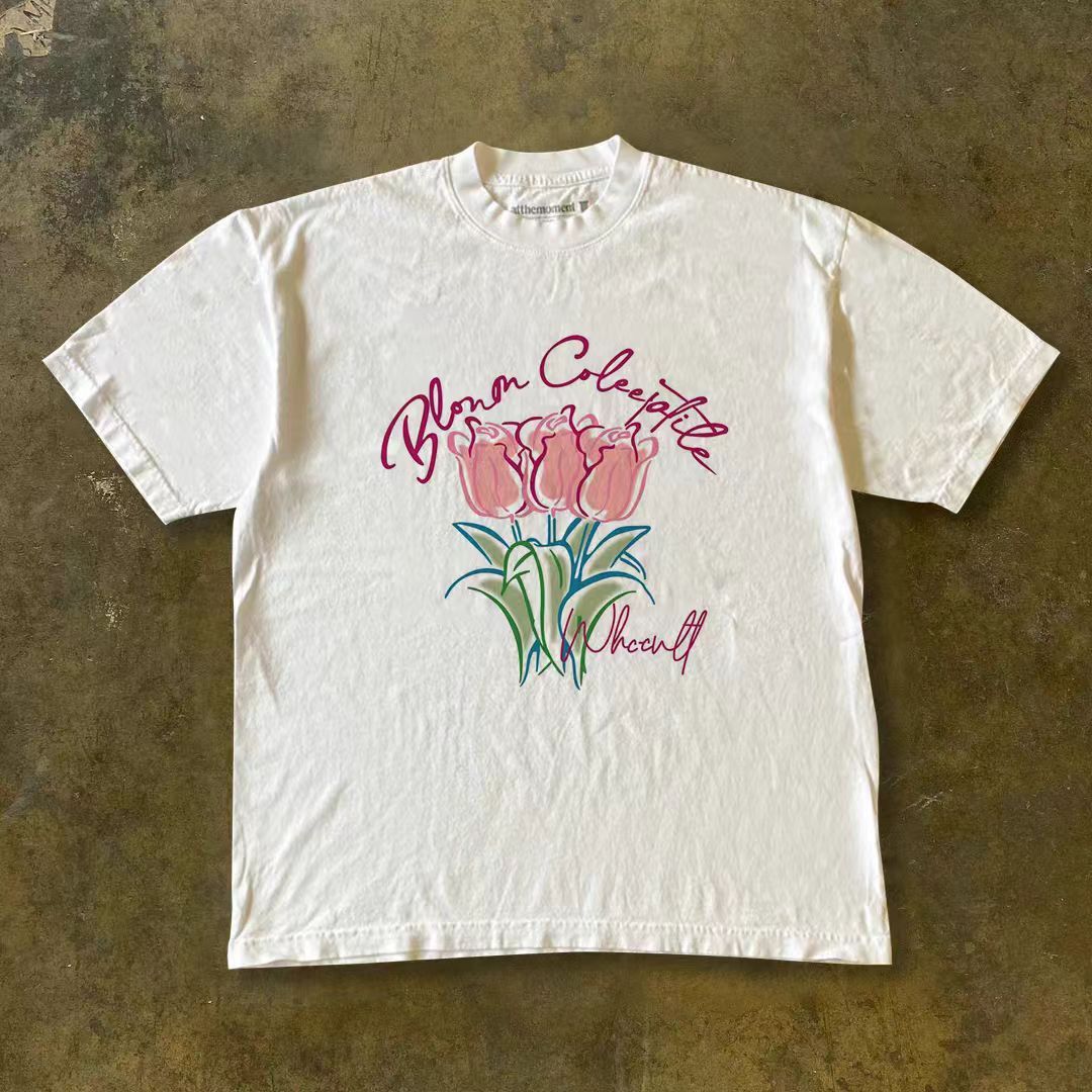 Japanese Brand × Vintage White street trend rose print loose t-shirt Size US M / EU 48-50 / 2 - 1 Thumbnail