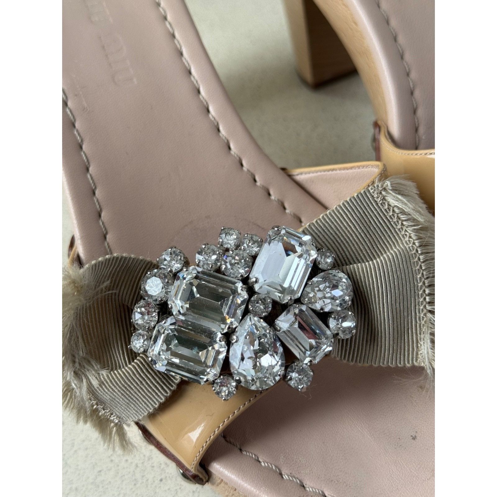 Miu Miu Miu Miu Beige Patent Leather Crystal Embellished Clogs Size US 6 / IT 36 - 6 Thumbnail
