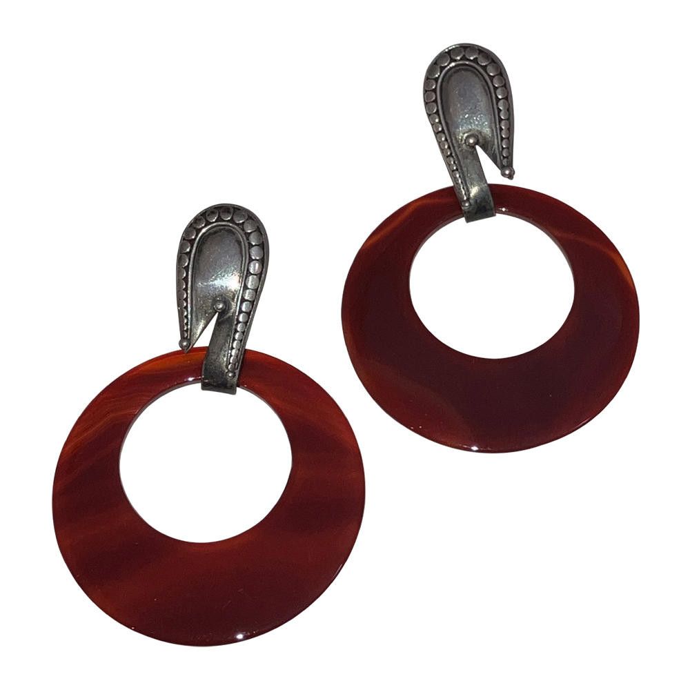 Designer Carnelian Sterling Jumbo Hoop Earrings Size ONE SIZE - 2 Thumbnail