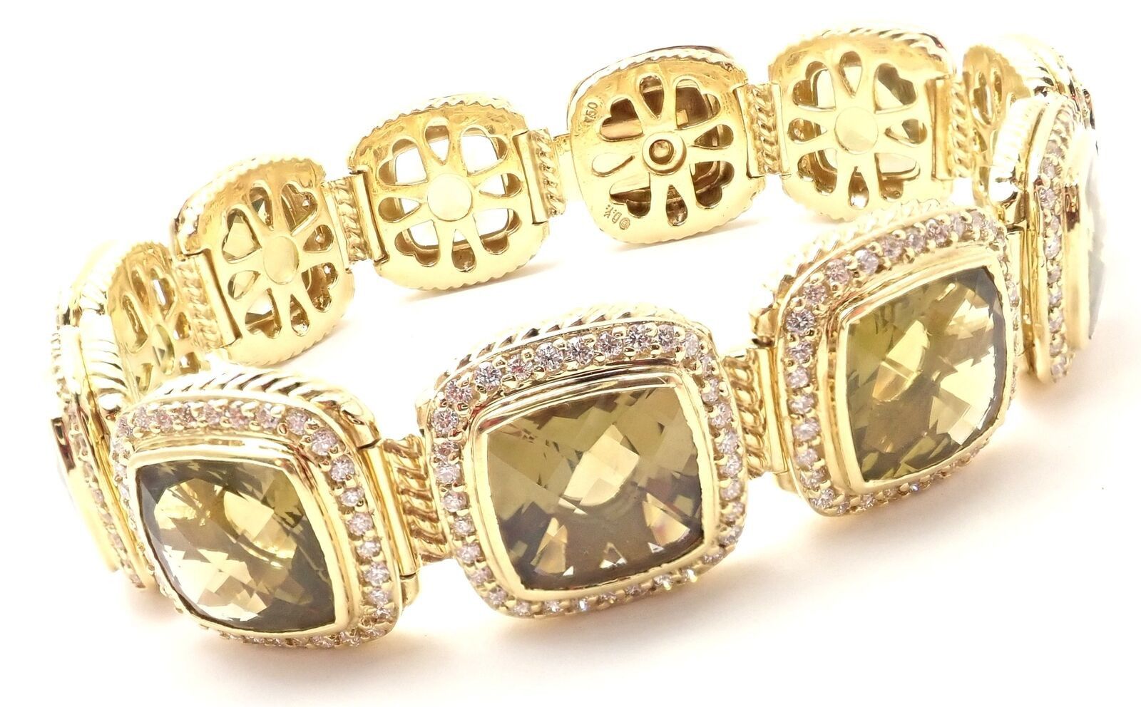 18k Yellow Gold 3.20ct Diamond Citrine Wide Link Bracelet