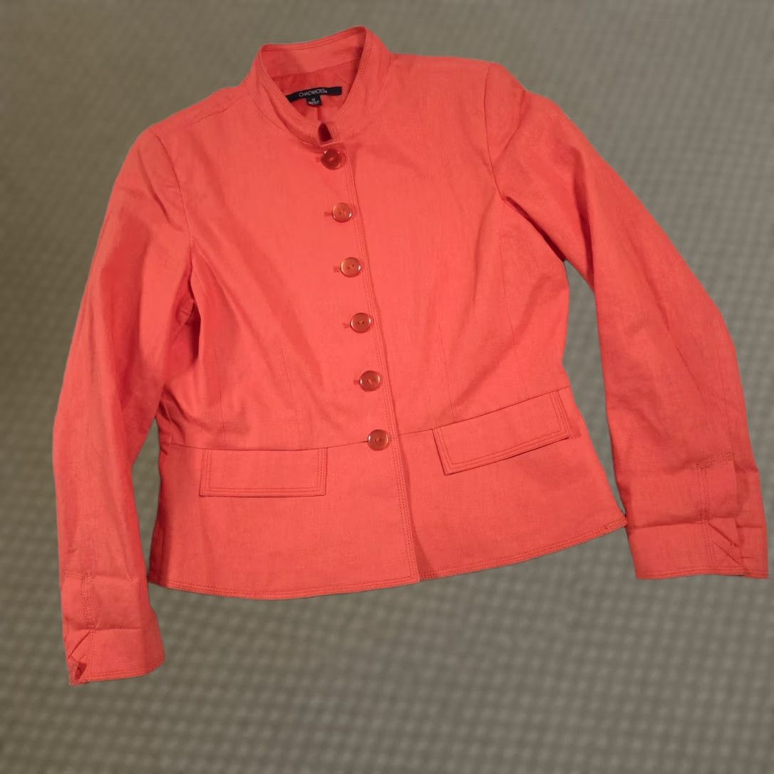 Vintage Chadwicks Jacket Women's 12 Orange Linen Cotton Stand Collar Button Front Pockets Size XL / US 12-14 / IT 48-50 - 1 Thumbnail