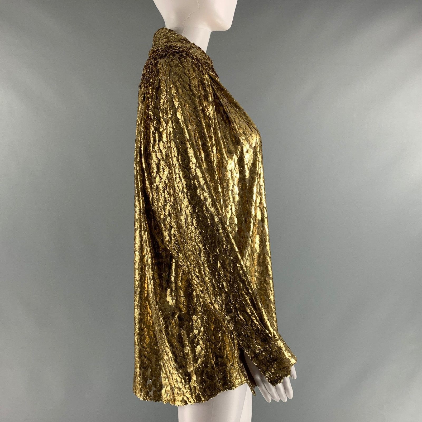 Michael Kors 4 Gold Polyester Silk Metallic Button Up Blouse Size S / US 4 / IT 40 - 3 Thumbnail
